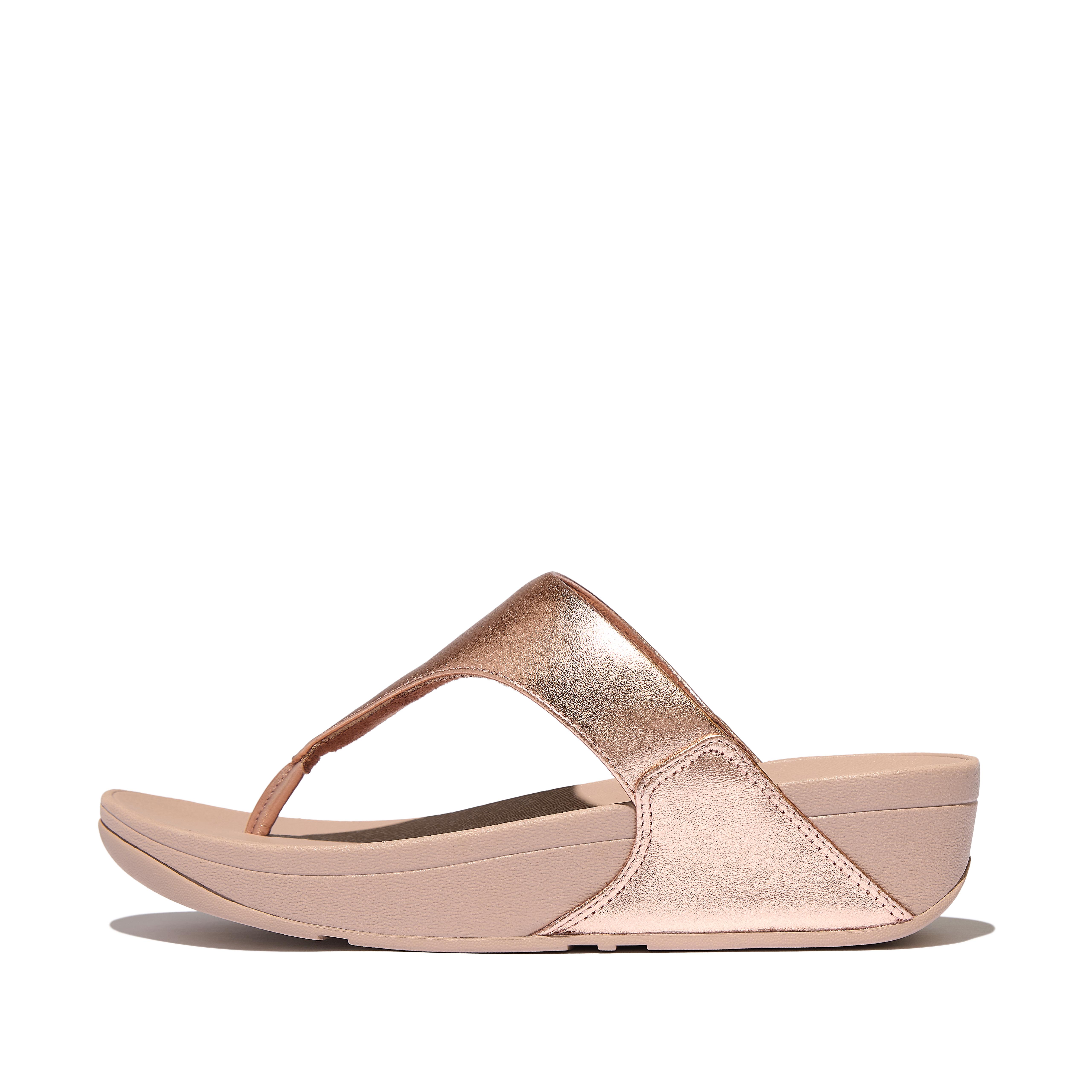FitFlop LULU Leather Toe-Post Sandals - Rose Gold