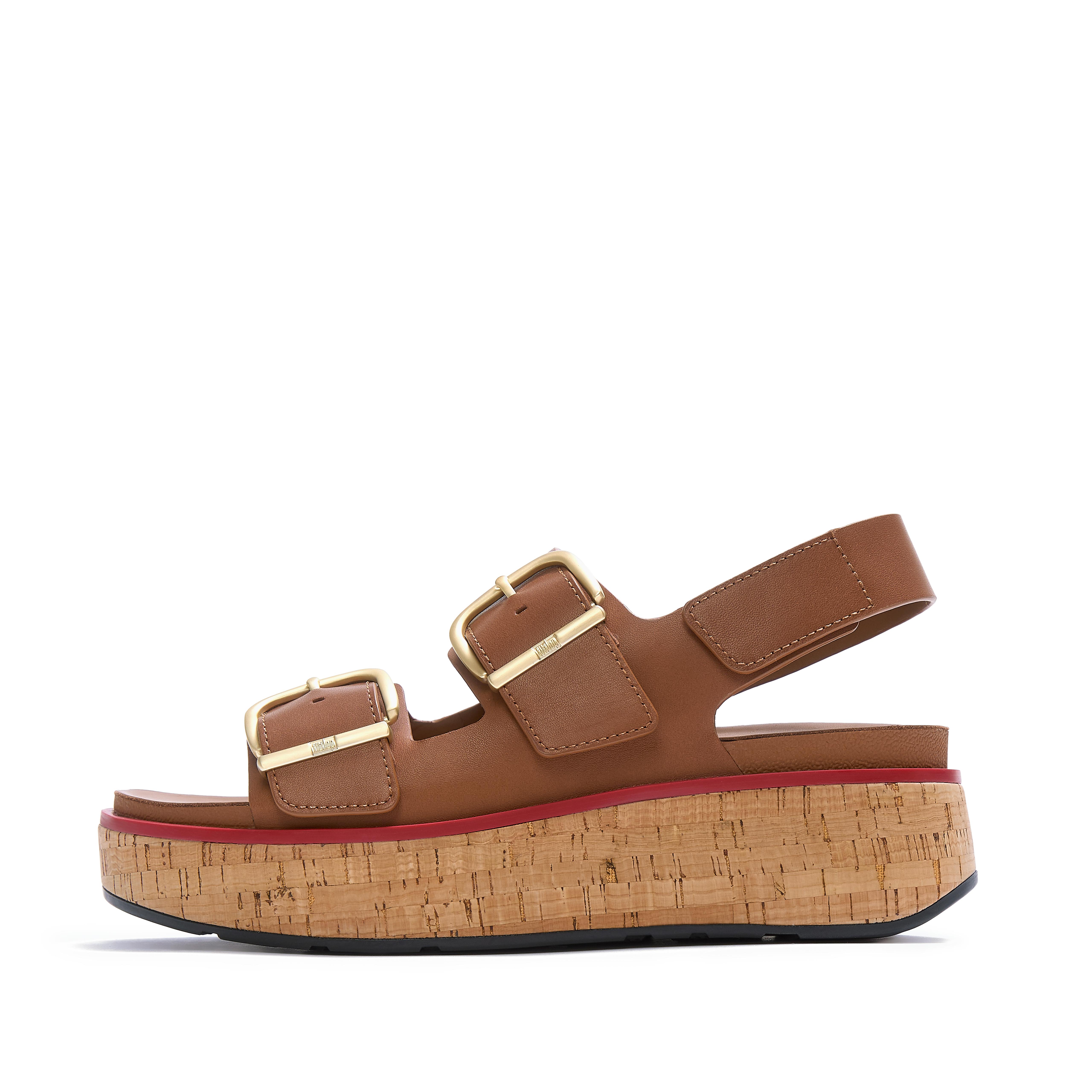 FitFlop GEN-FF Max Buckle Leather/Cork Back-Strap Sandals - Deep tan