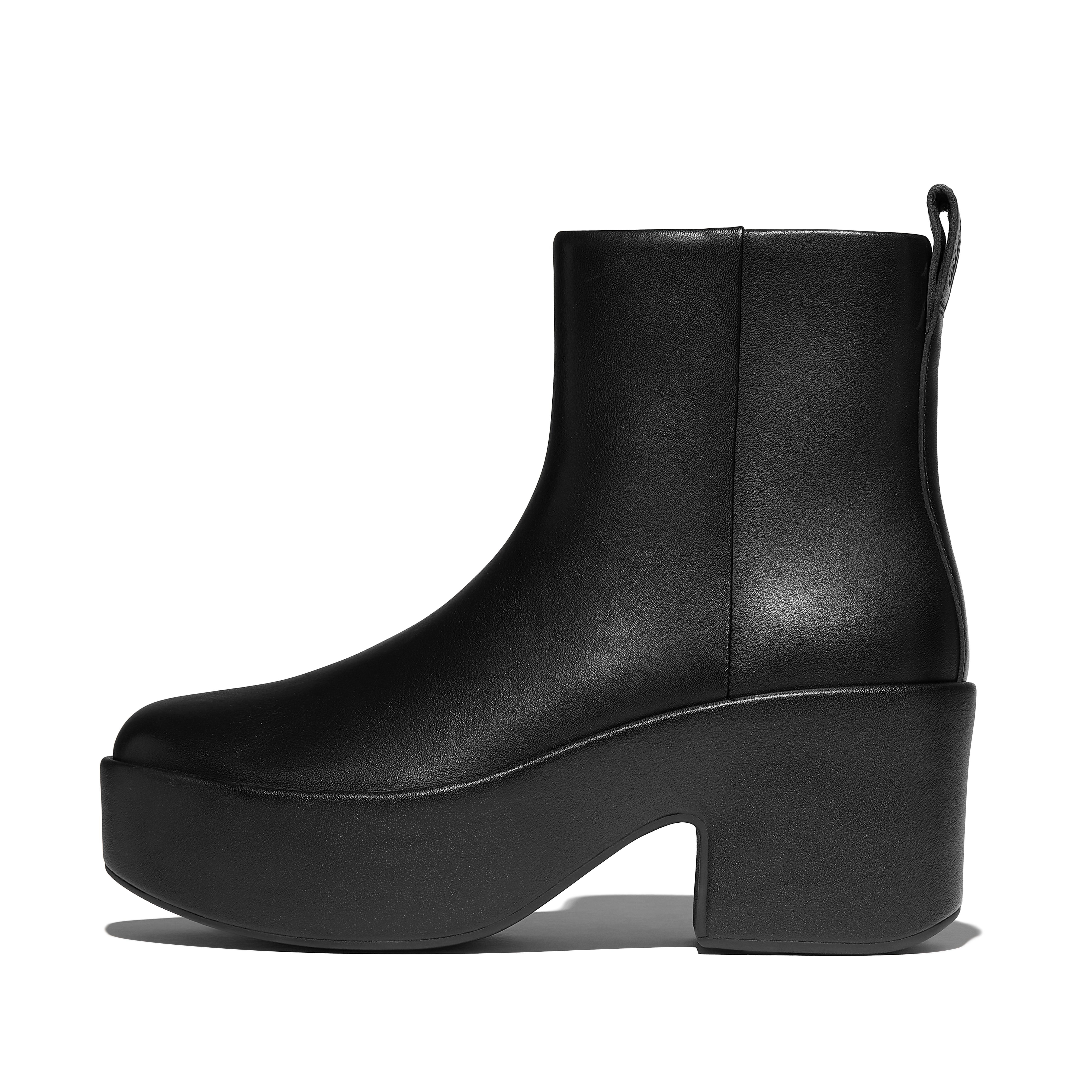 FitFlop PLATFFORMS Leather Heeled Ankle Boots - All Black