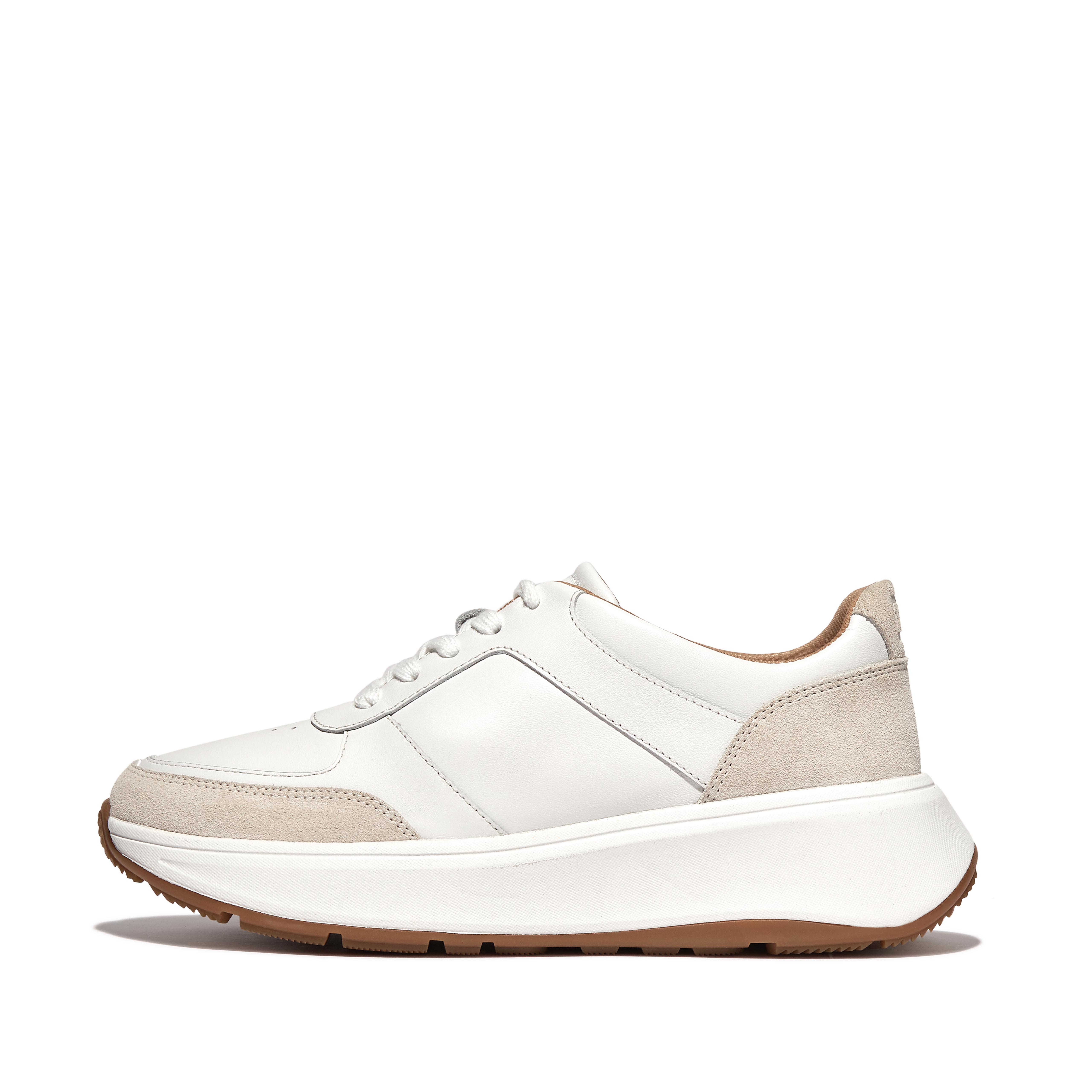 FitFlop F-MODE Leather/Suede Flatform Sneakers - Urban White