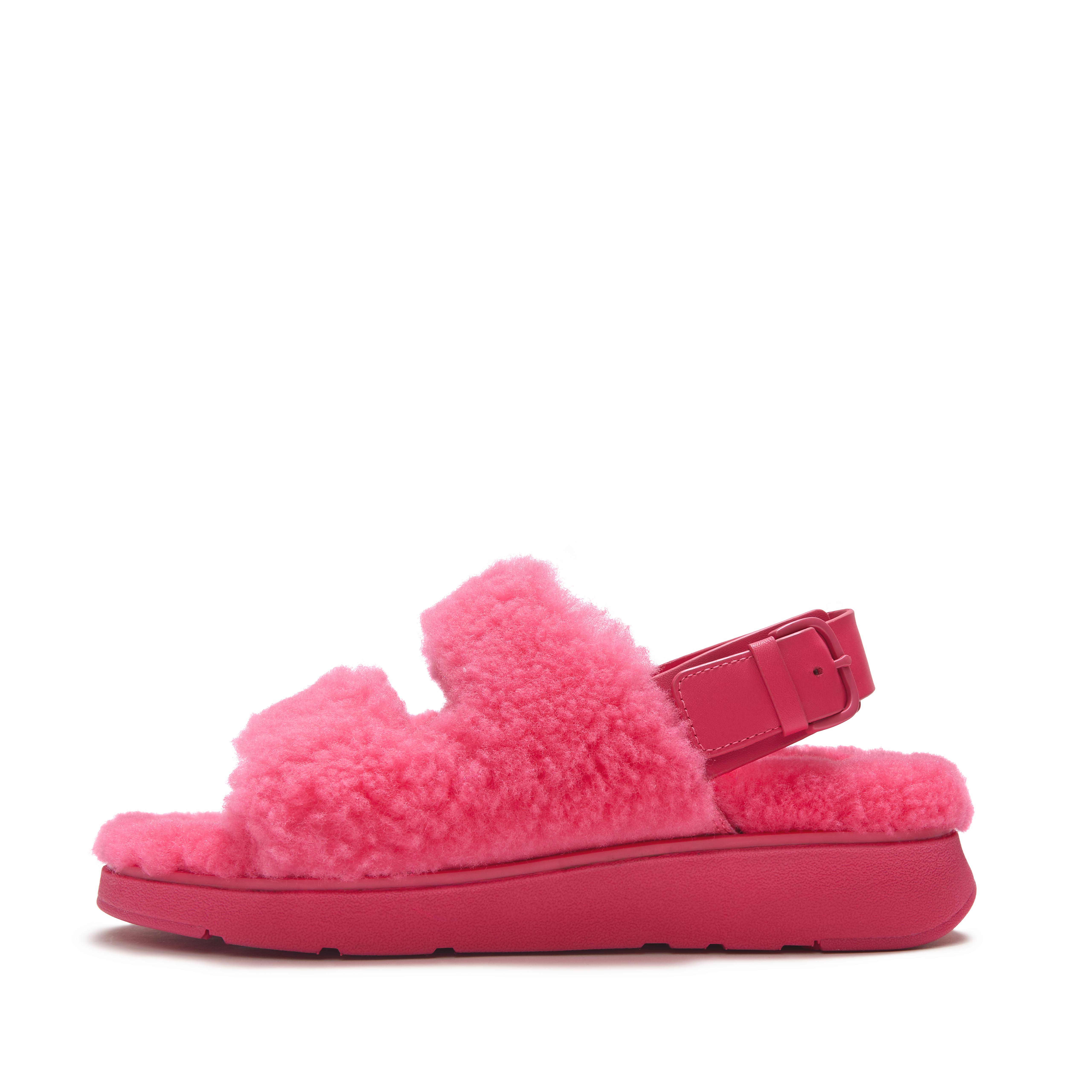 FitFlop GEN-FF Shearling Two-Bar Sandals - Berry Rose