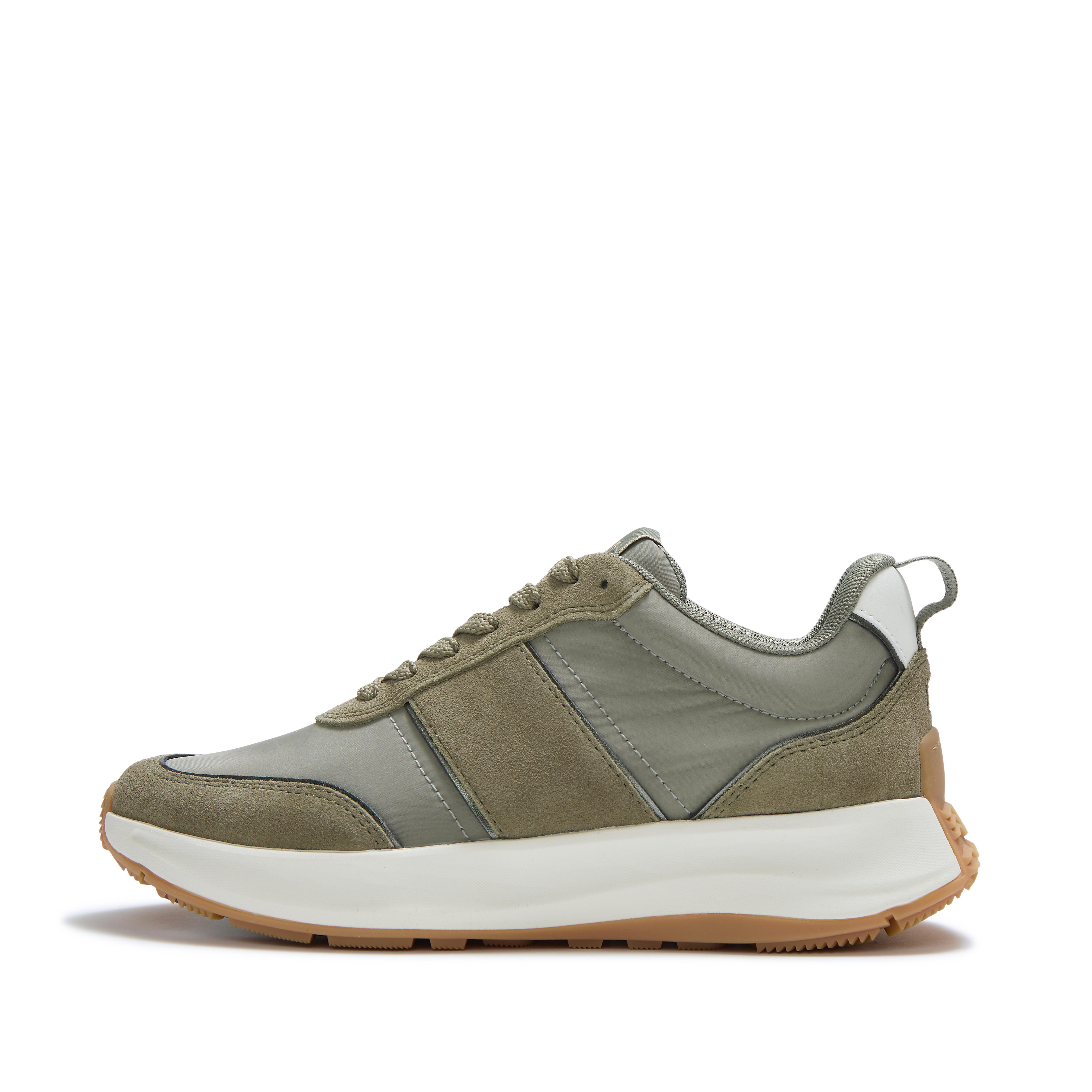 FitFlop F-MODE Flow Metallic Suede Sneakers - Grey/Sage