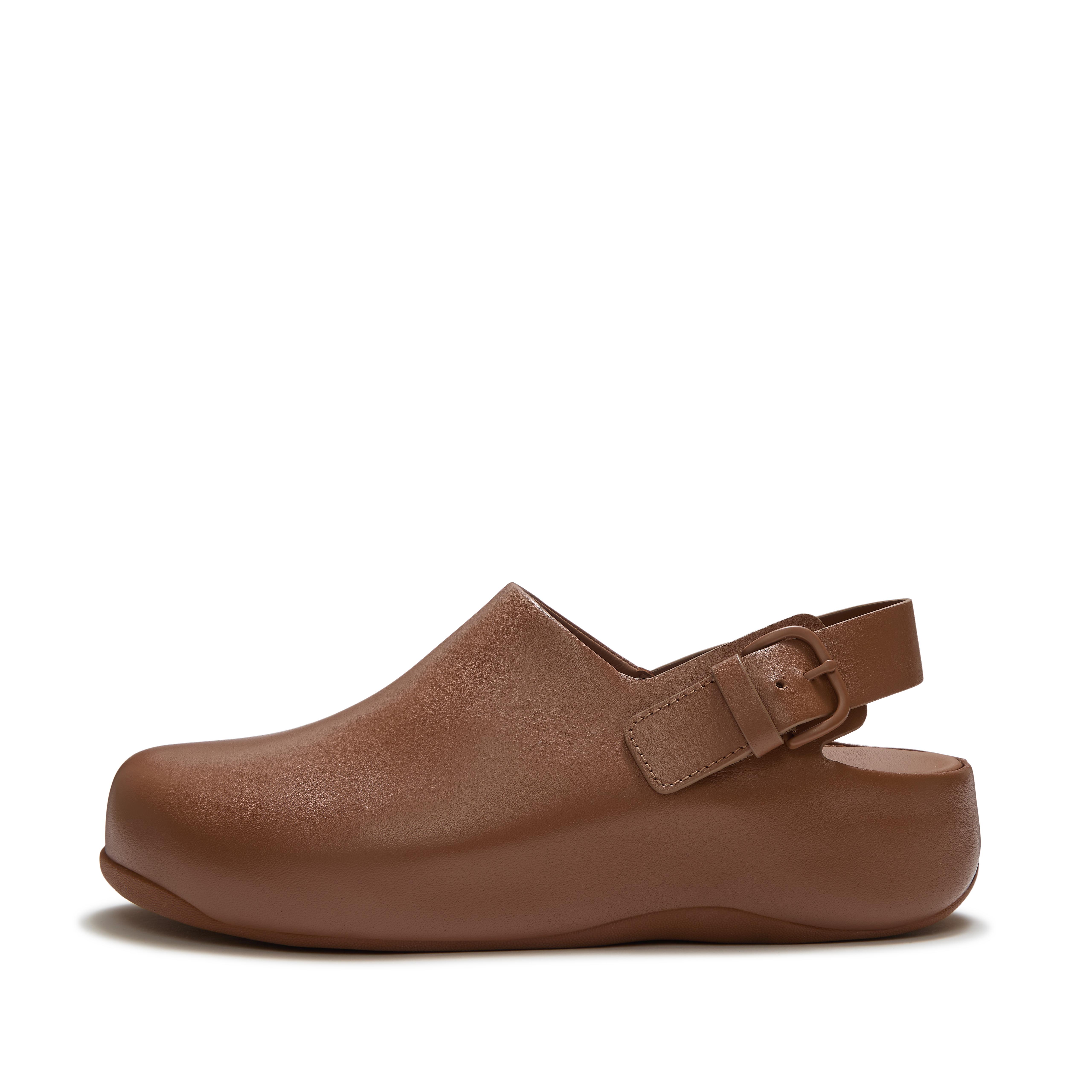 FitFlop SHUV Leather Back-Strap Mules - Tan