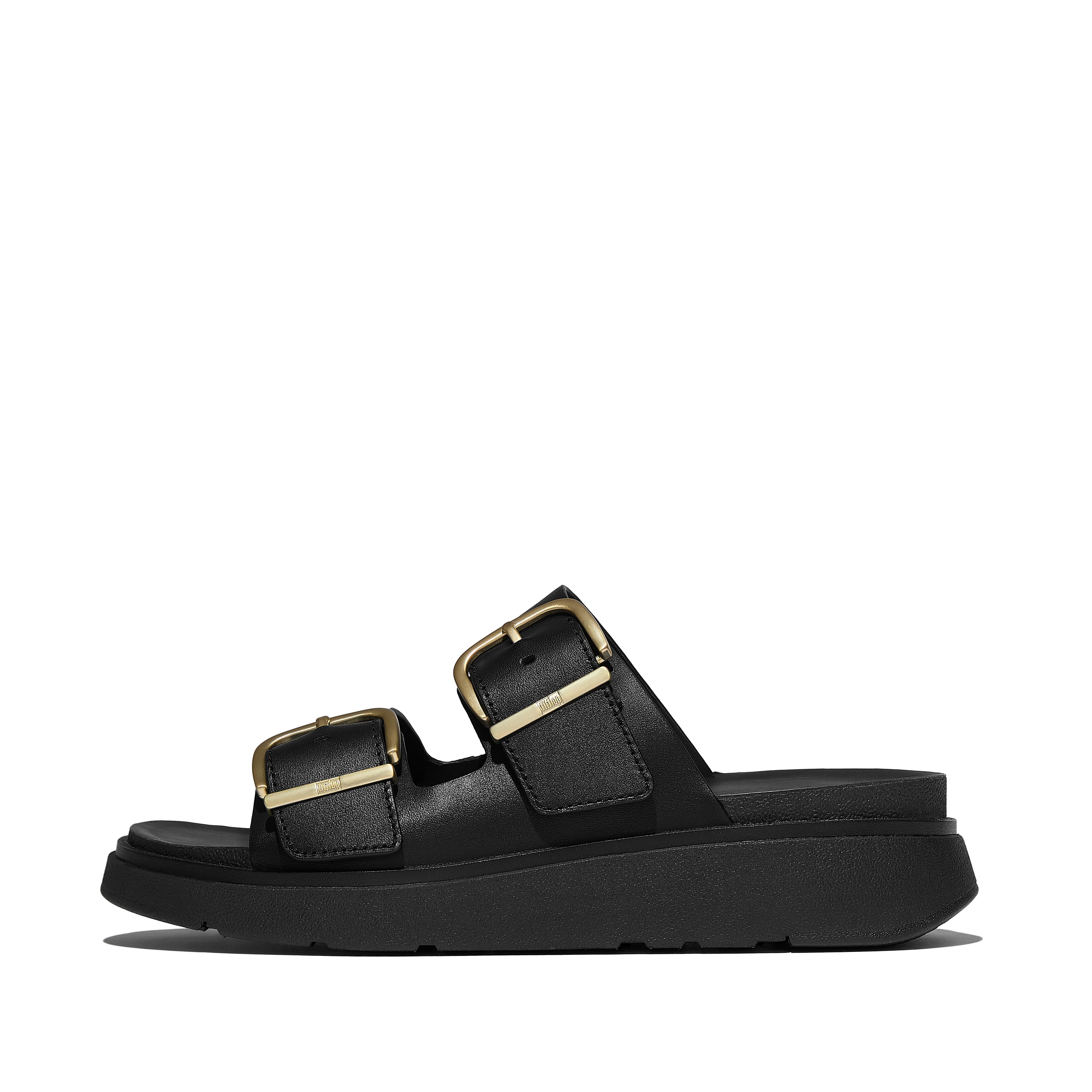 FitFlop GEN-FF Buckle Two-Bar Leather Slides - Black