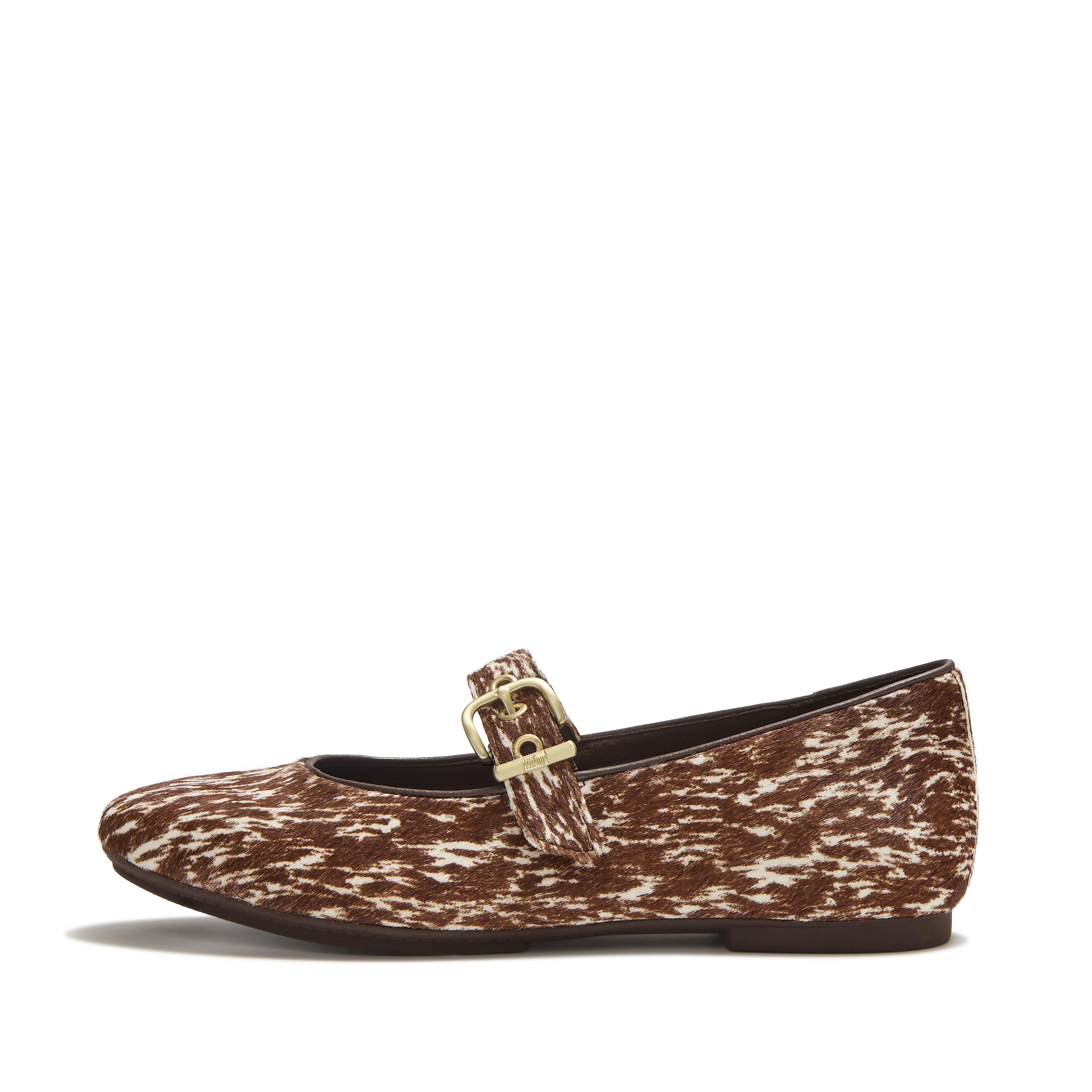 FitFlop DELICATO Leather Pony-Hair Mary Janes - Brown/White