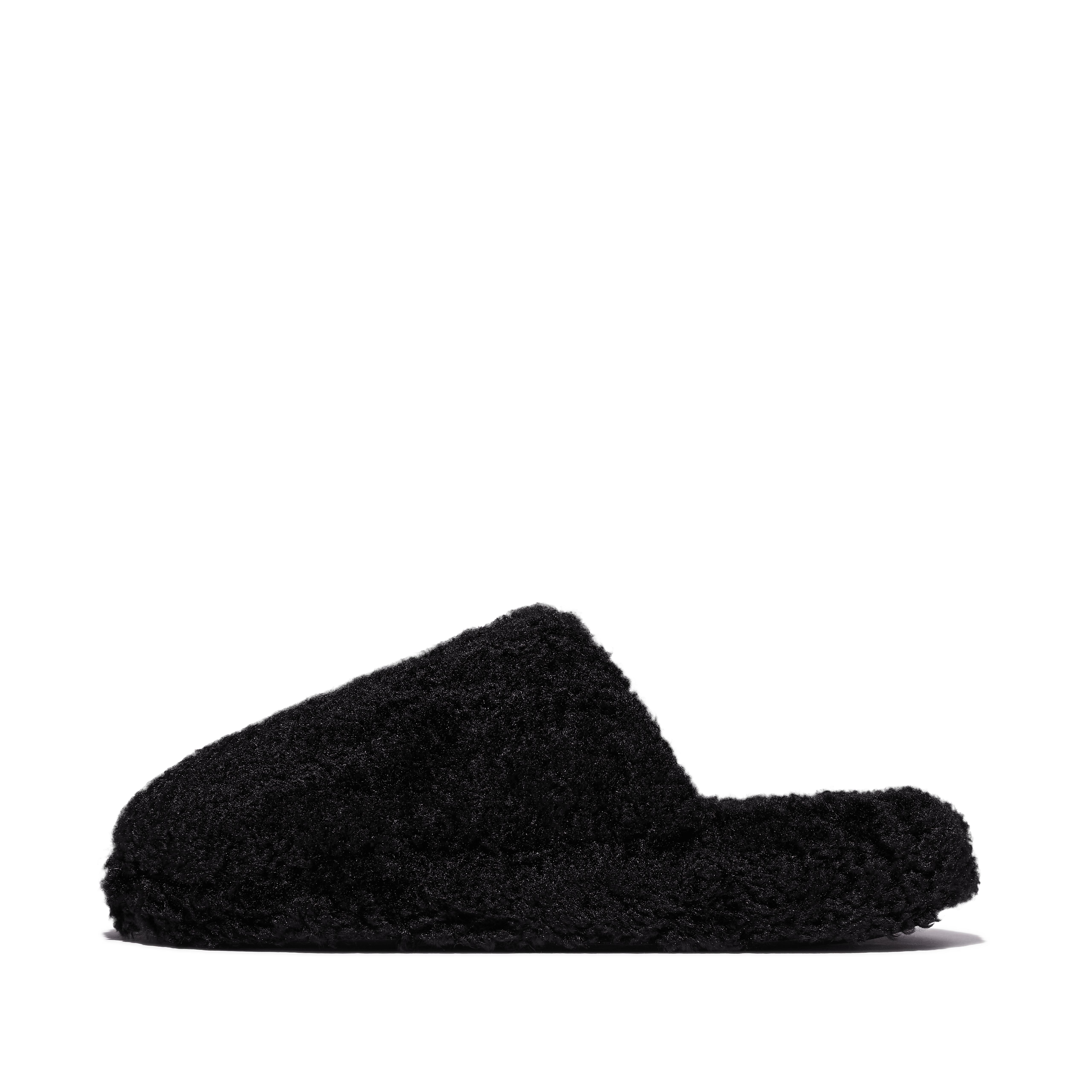 FitFlop IQUSHION D-LUXE Padded Teddy Slipper Mules - All Black