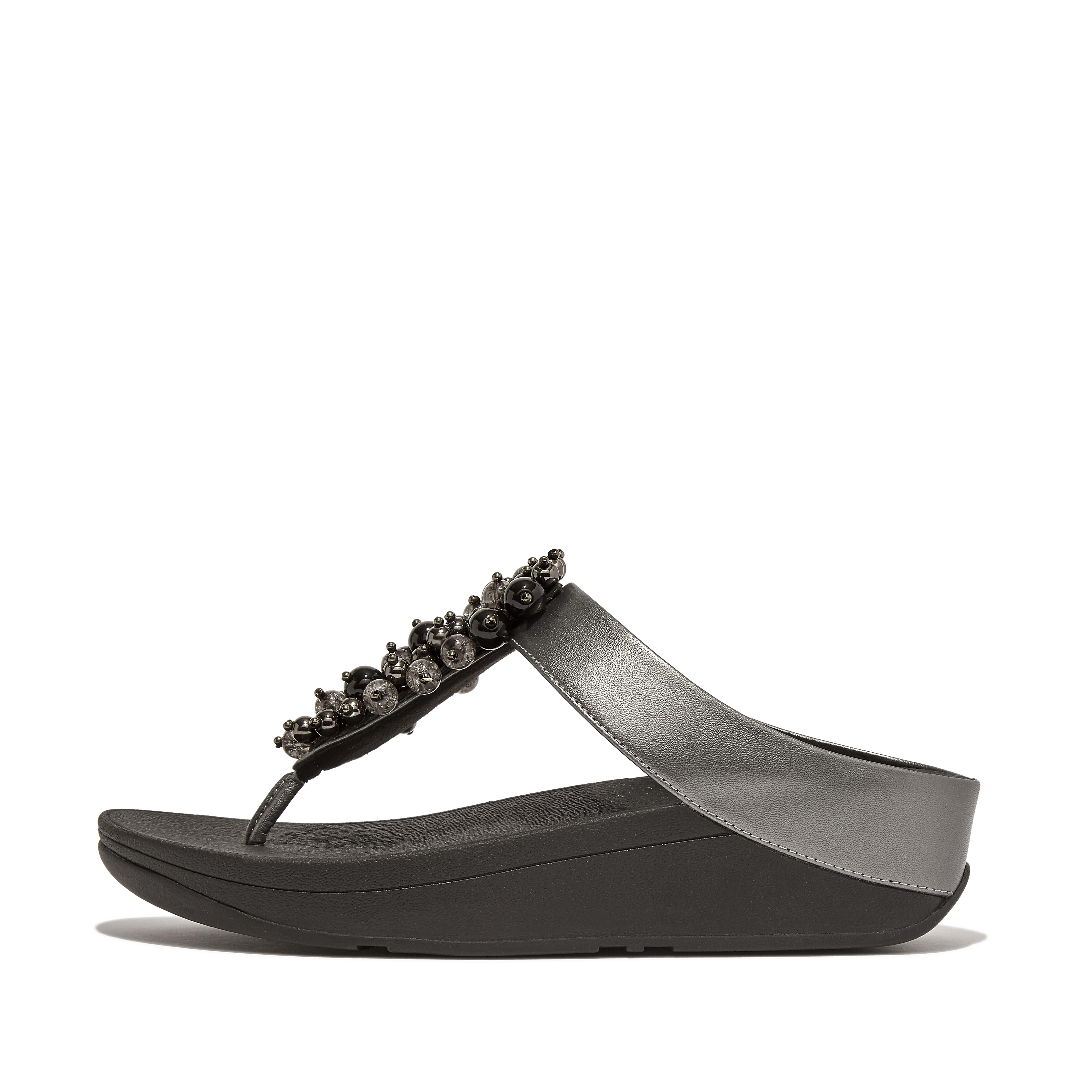 FitFlop FINO Bauble-Bead Toe-Post Sandals - Pewter Black