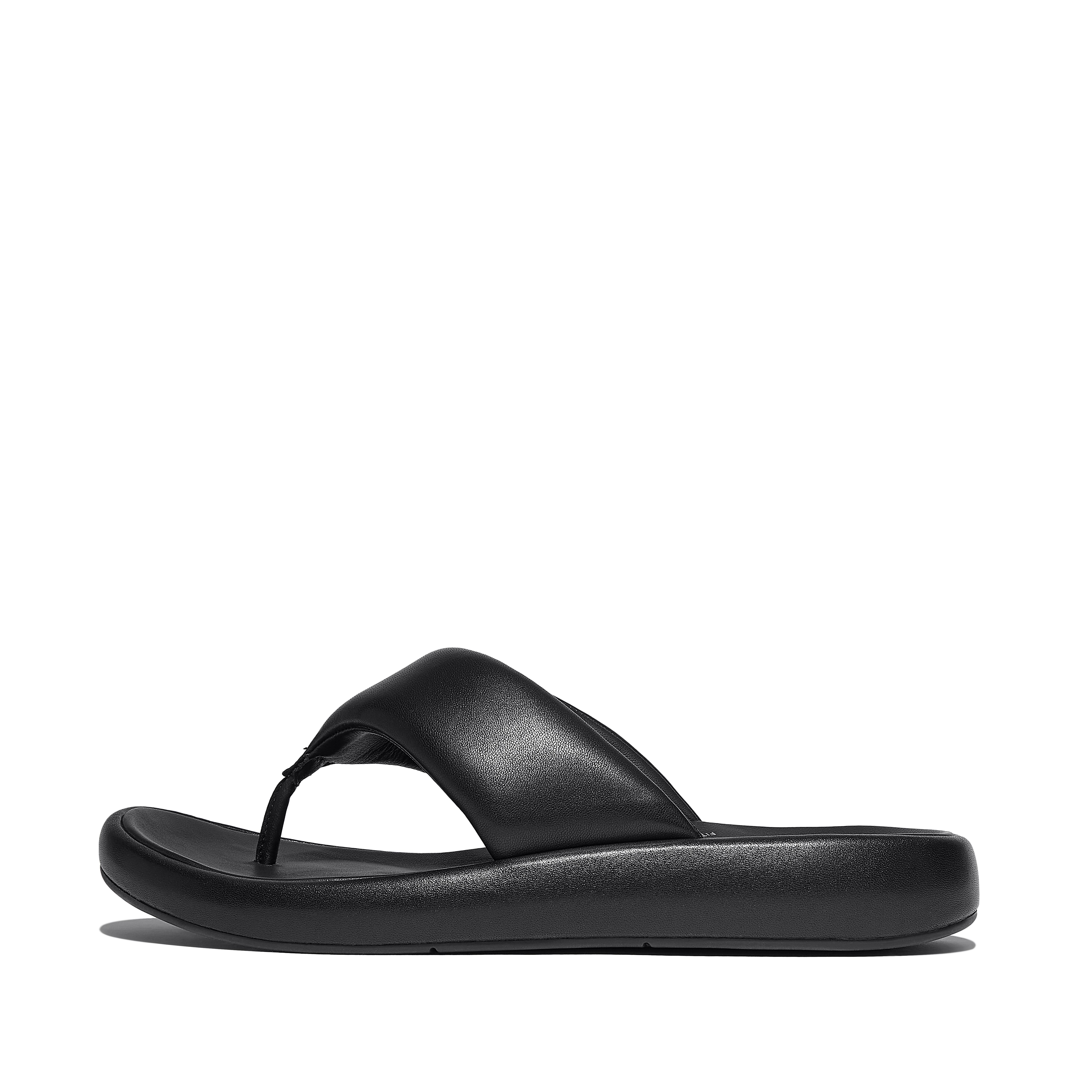 FitFlop IQUSHION D-Luxe Padded Leather Toe-Post Sandals - All Black
