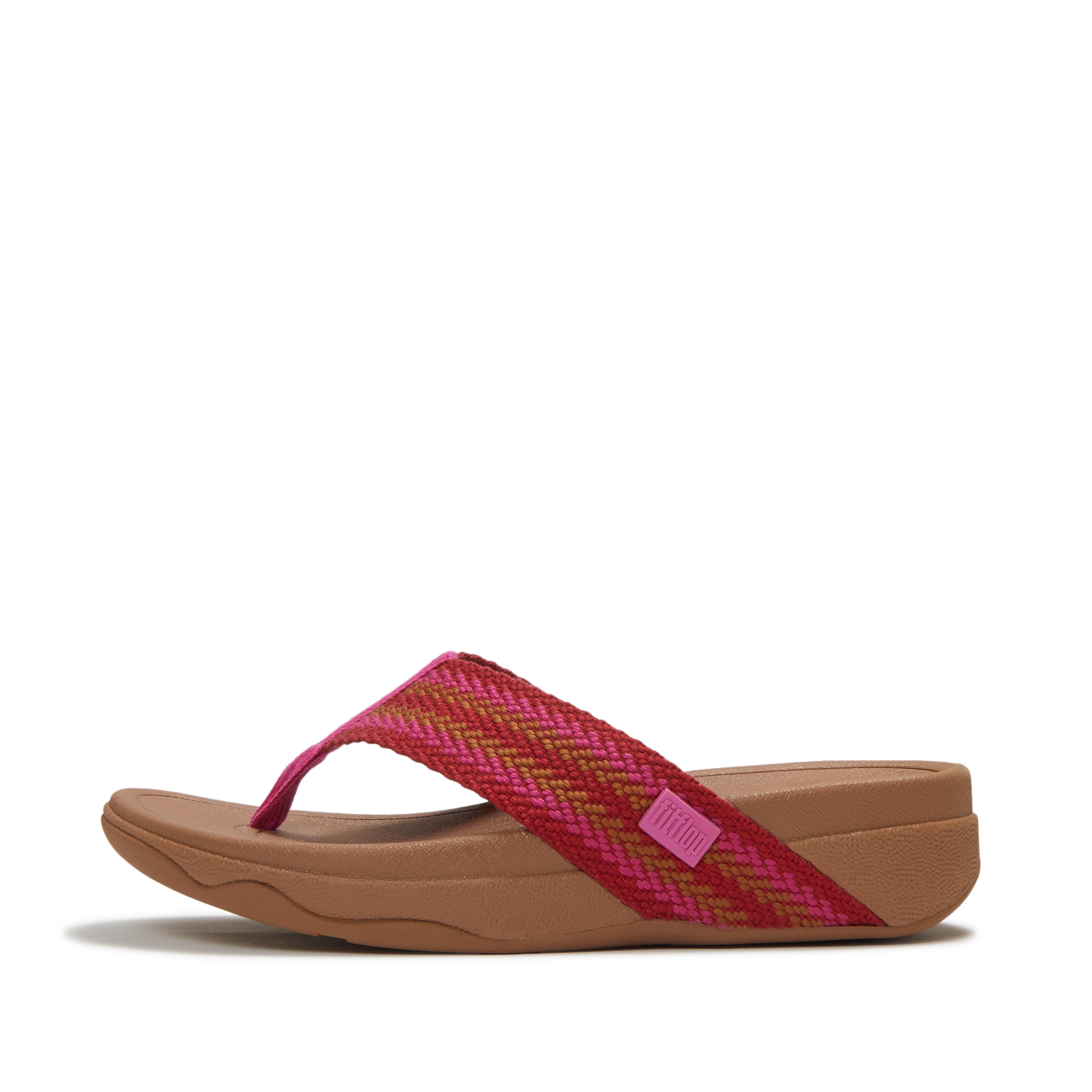 FitFlop SURFA Stripe-Webbing Toe-Post Sandals - Fuchsia