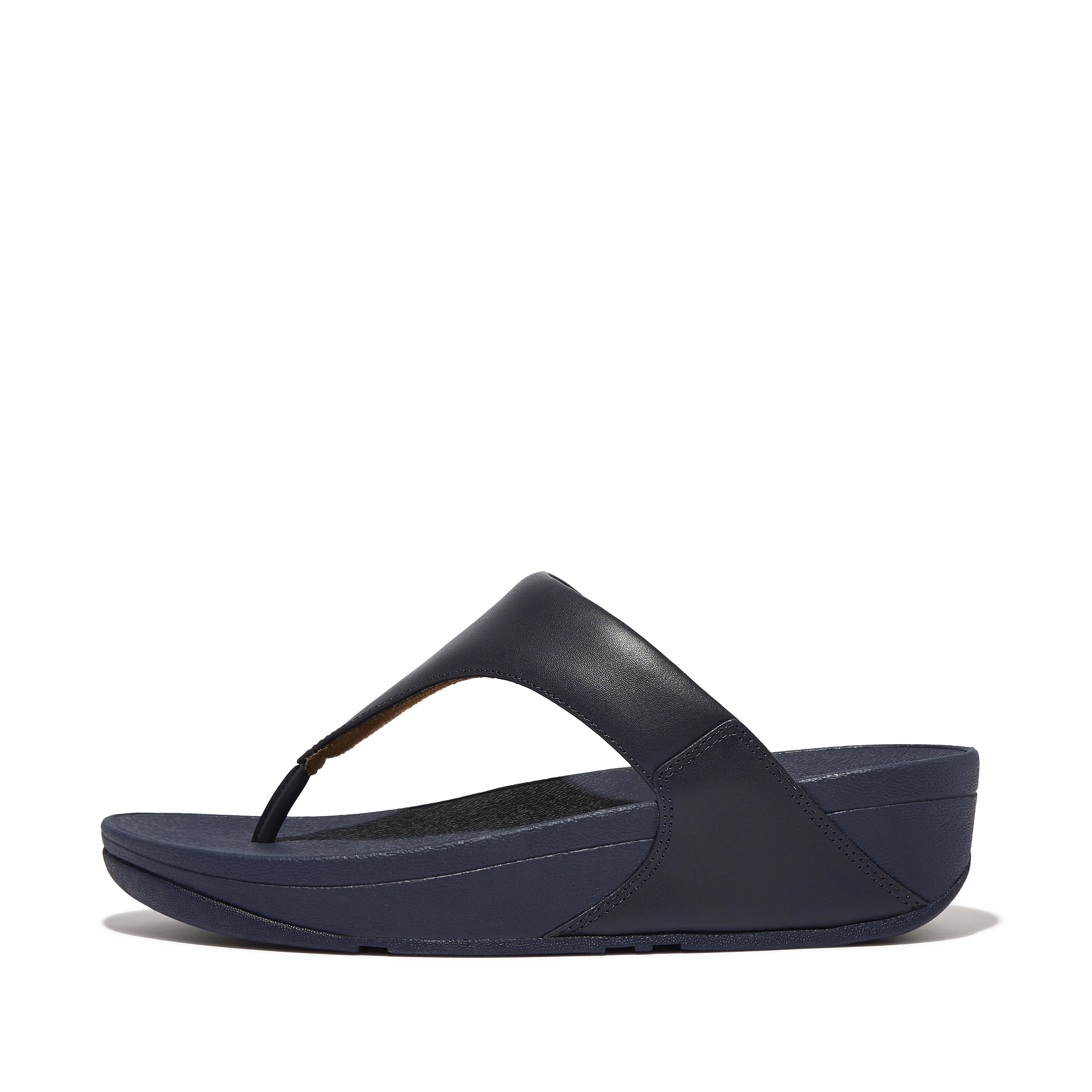 FitFlop LULU Leather Toe-Post Sandals - Deep Blue