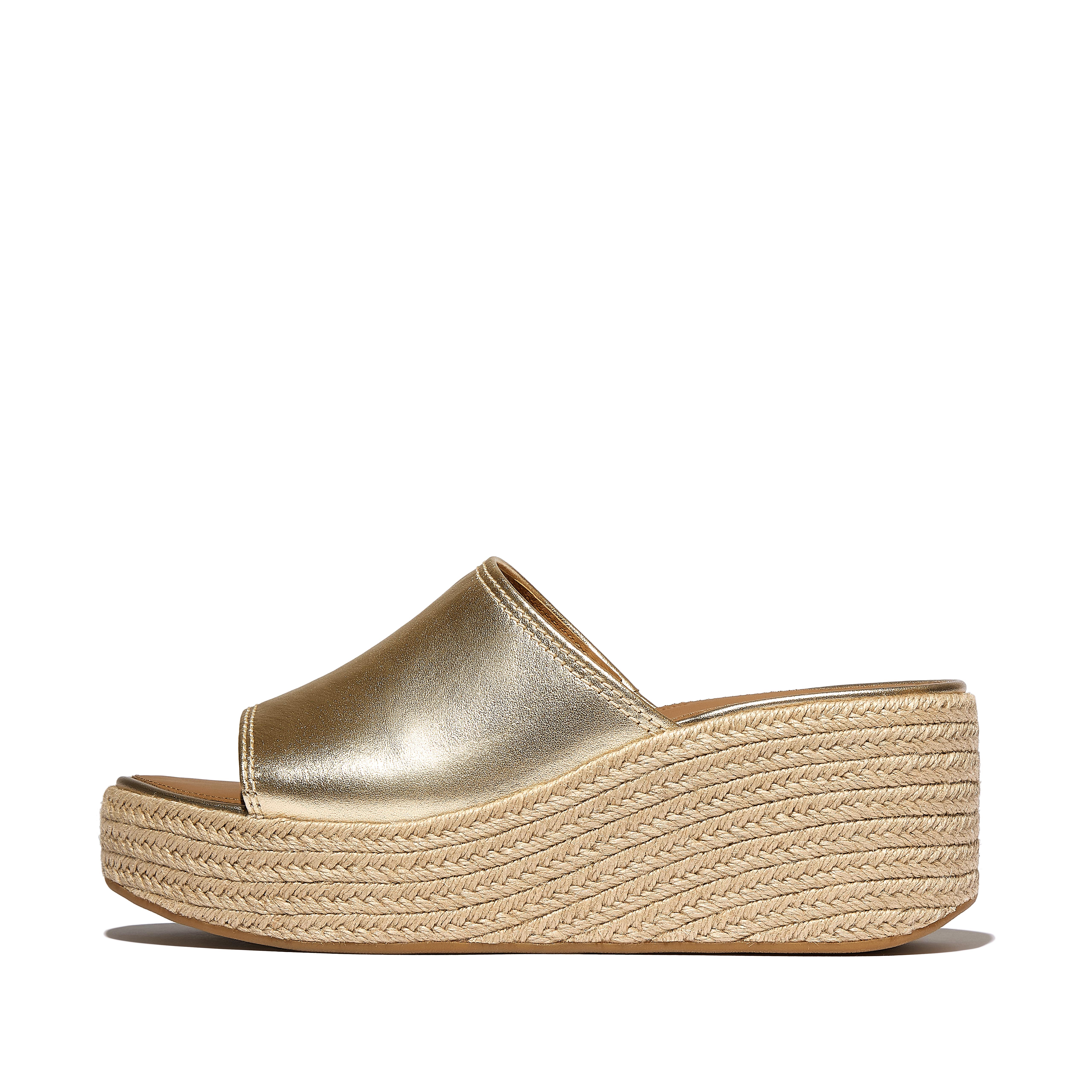 FitFlop PLATFFORMS Espadrille Metallic-Leather Wedge Slides - Platino
