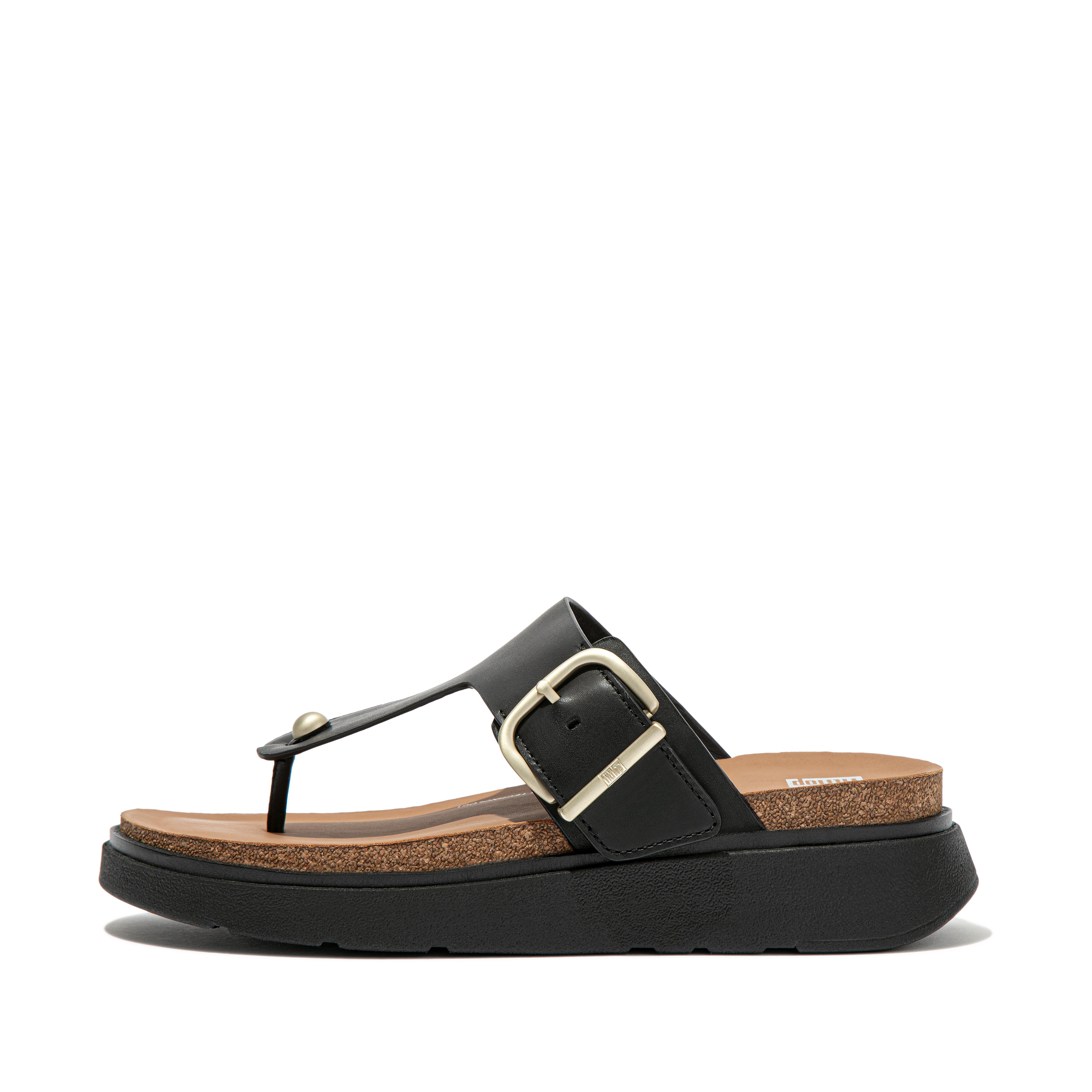 FitFlop GEN-FF Buckle Leather Toe-Post Sandals - Black