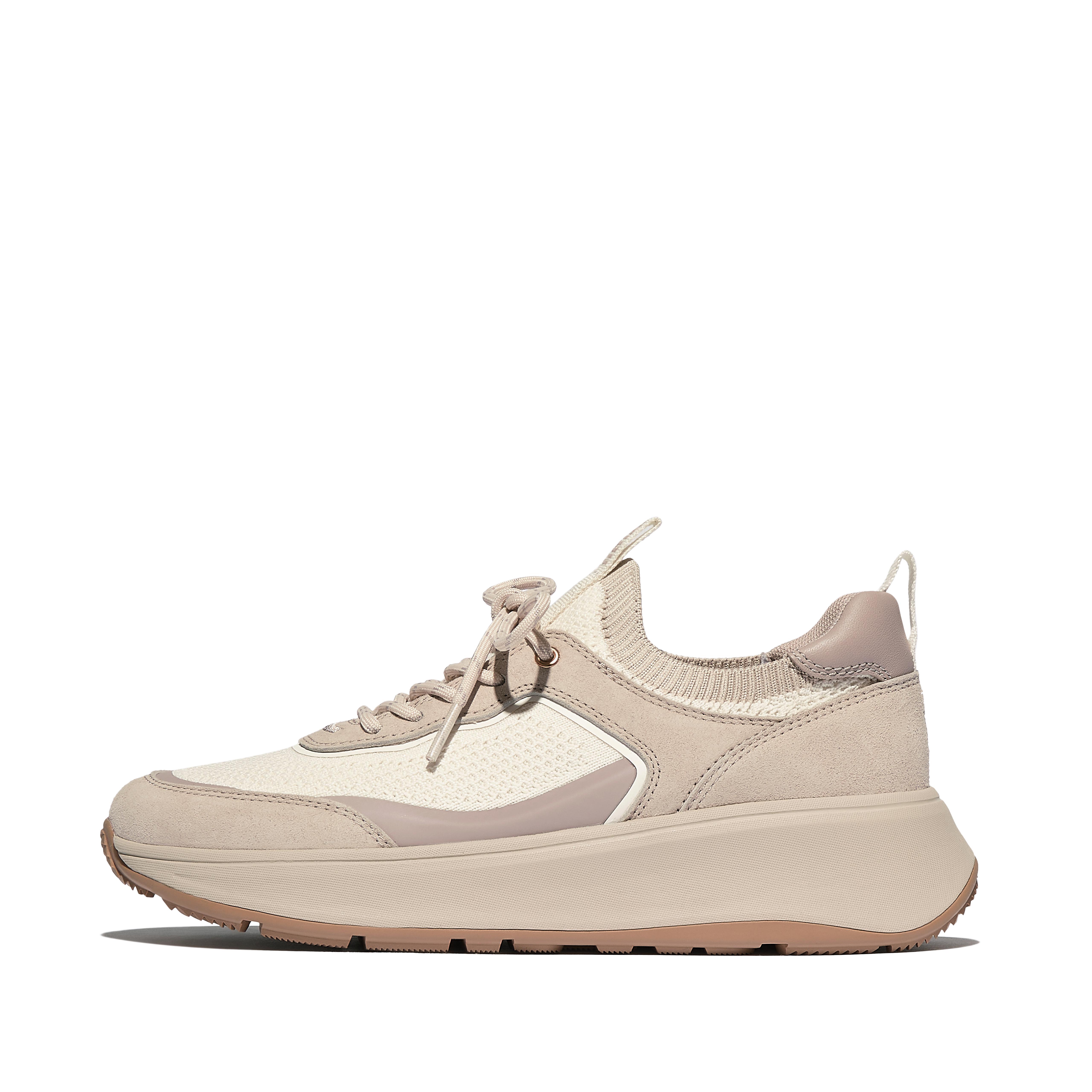 FitFlop F-MODE Knit/Suede Flatform Pull-On Sneakers - Stone Beige Mix