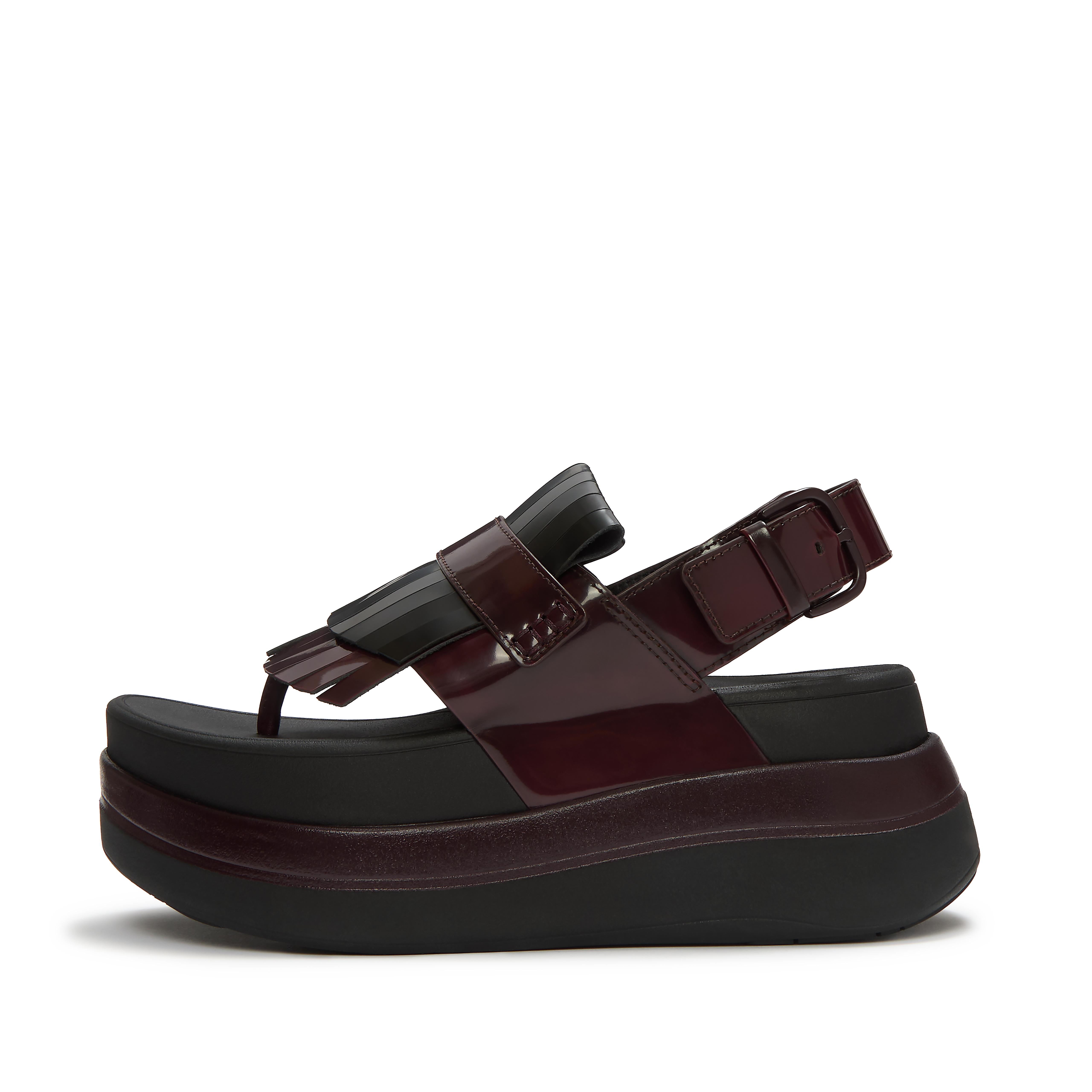 FitFlop F-MODE Stack Leather Toe-Post Sandals - Black/Merlot