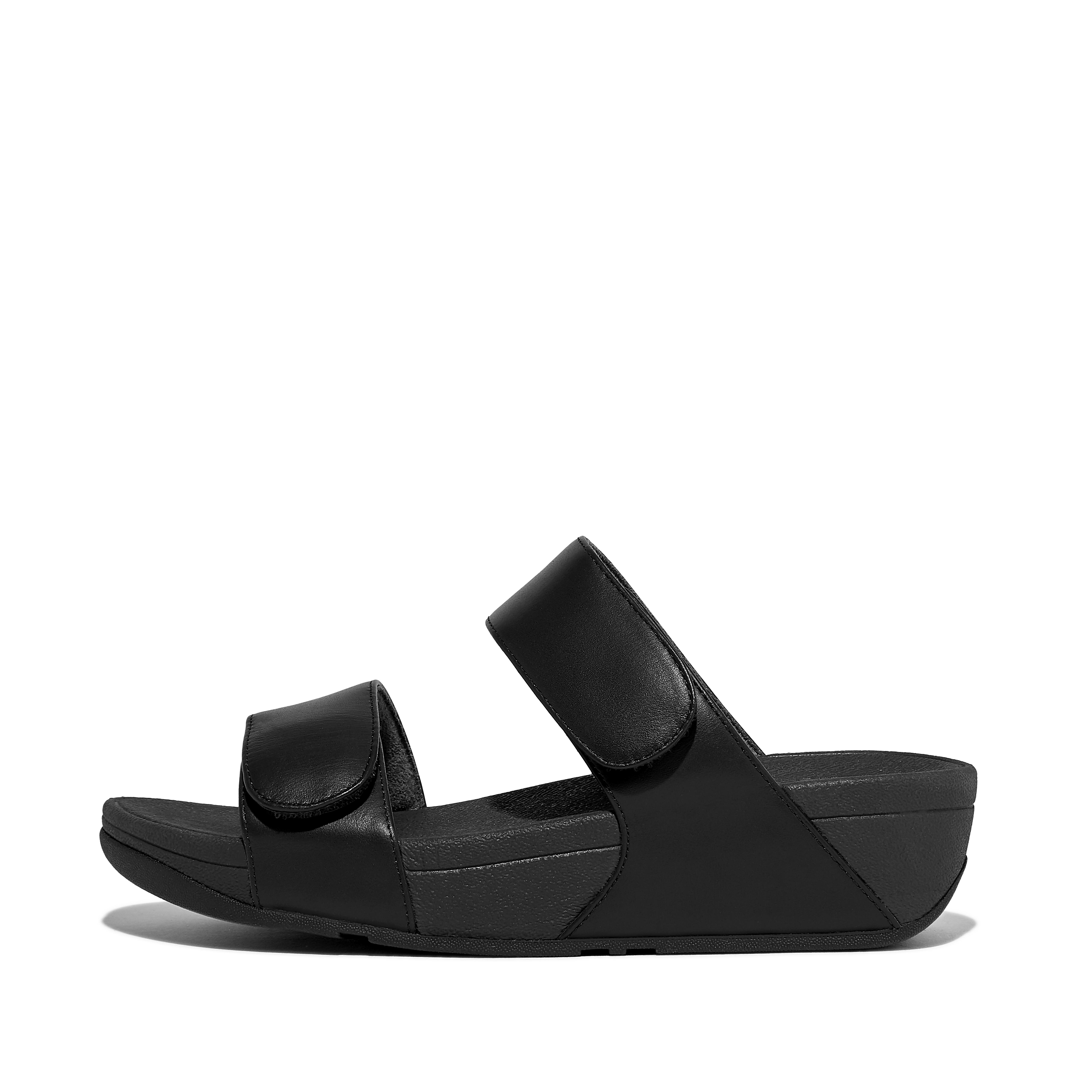 FitFlop LULU Adjustable Leather Slides - All Black