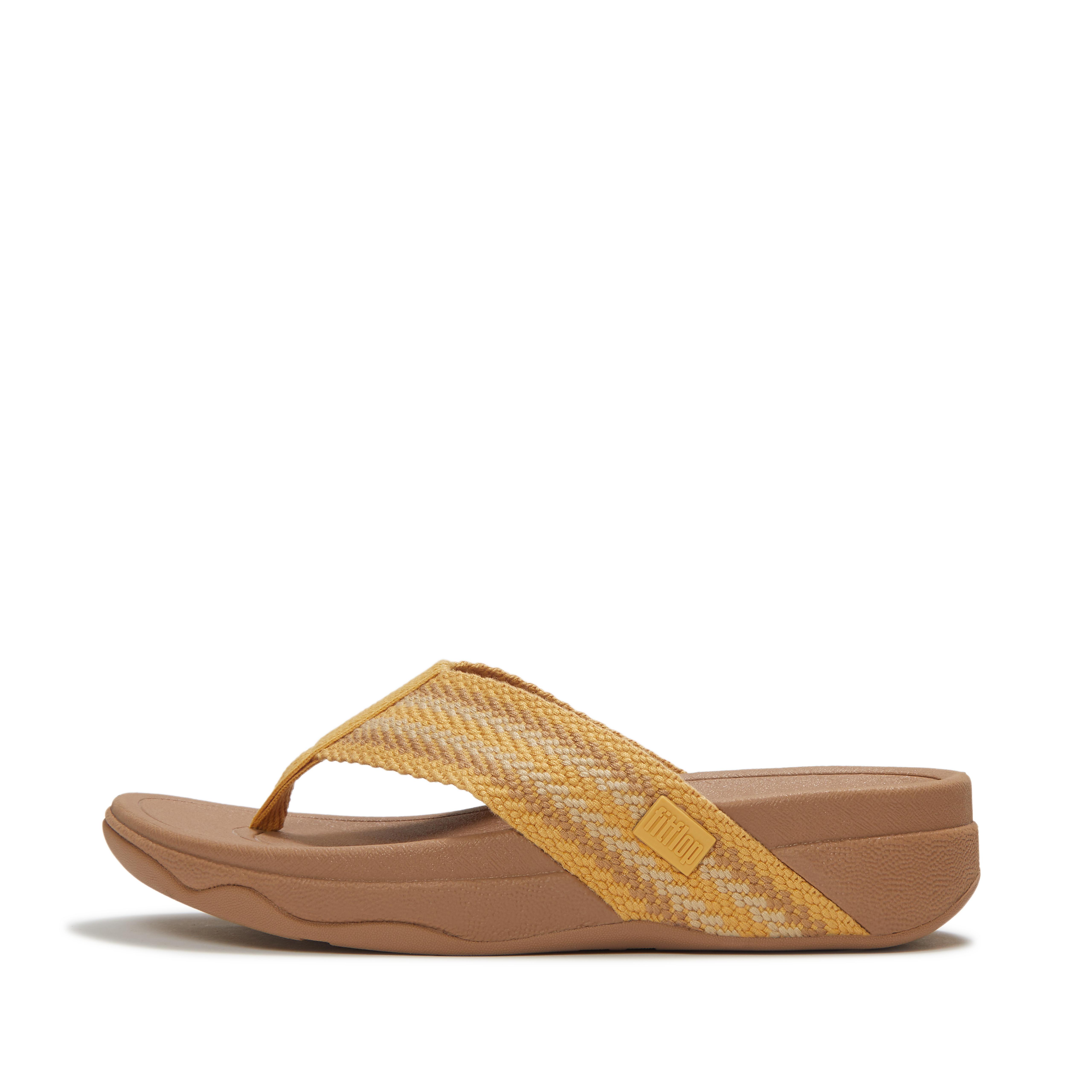FitFlop SURFA Stripe-Webbing Toe-Post Sandals - Turmeric
