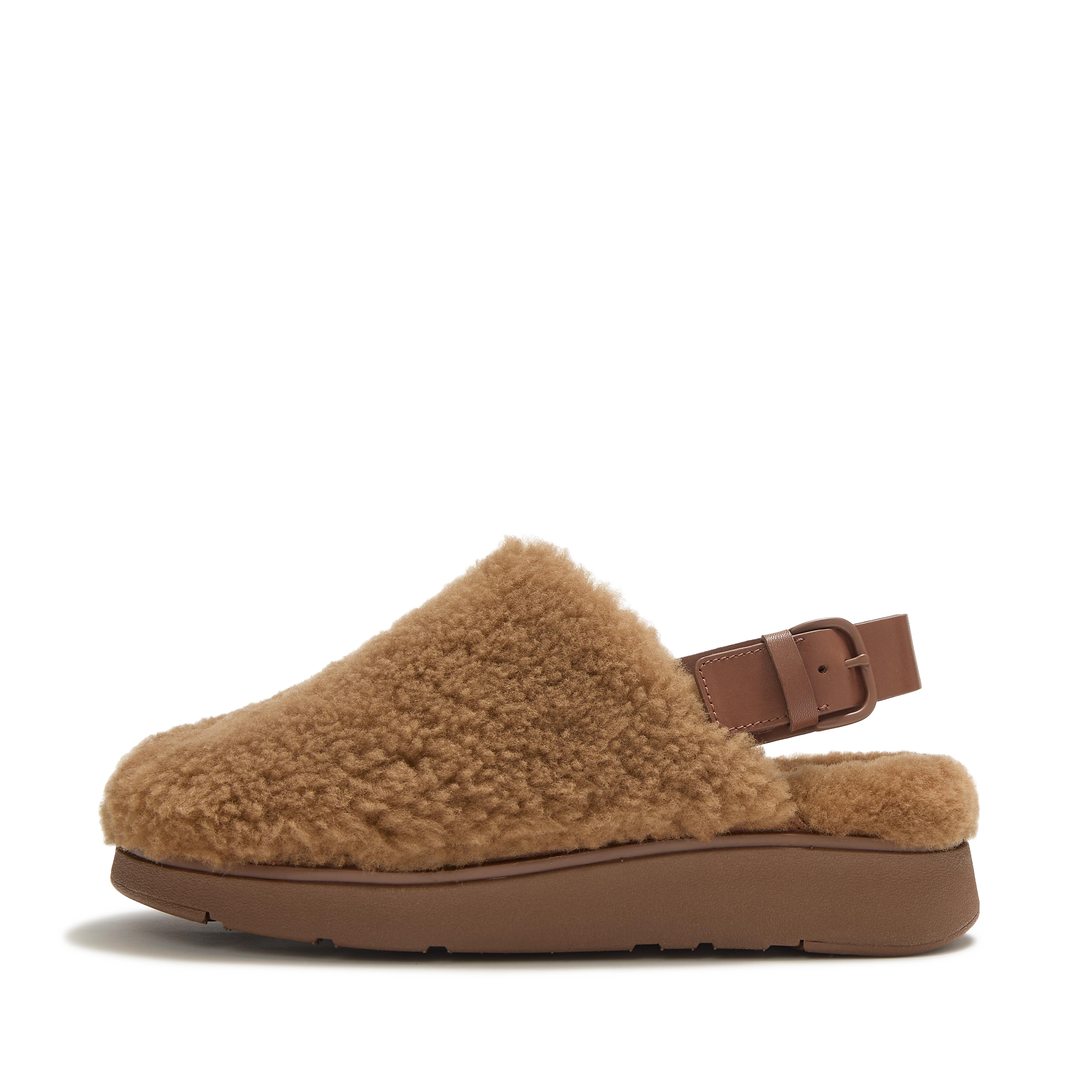 FitFlop GEN-FF Shearling Back-Strap Mules - Terracotta