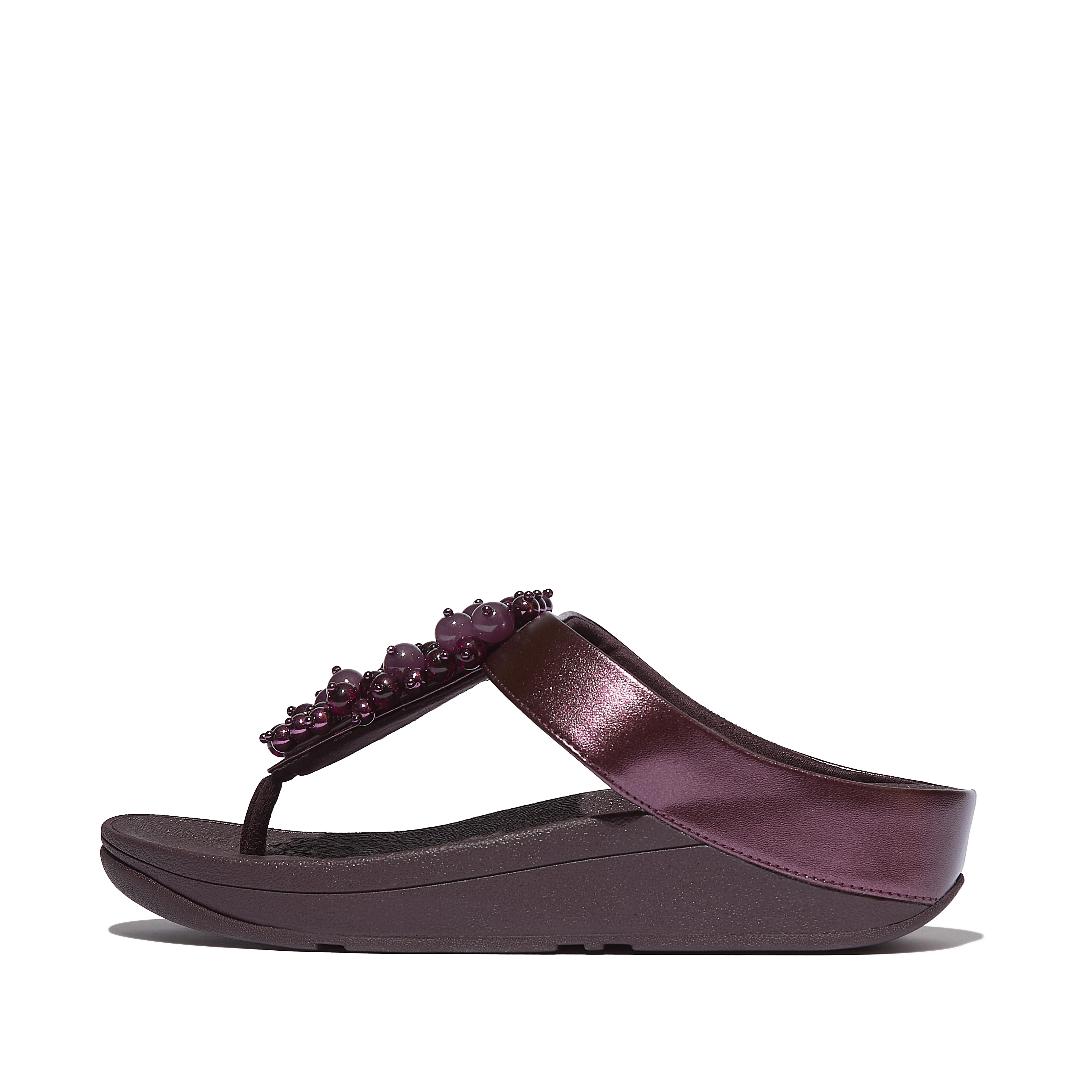FitFlop FINO Bauble-Bead Toe-Post Sandals - Plummy