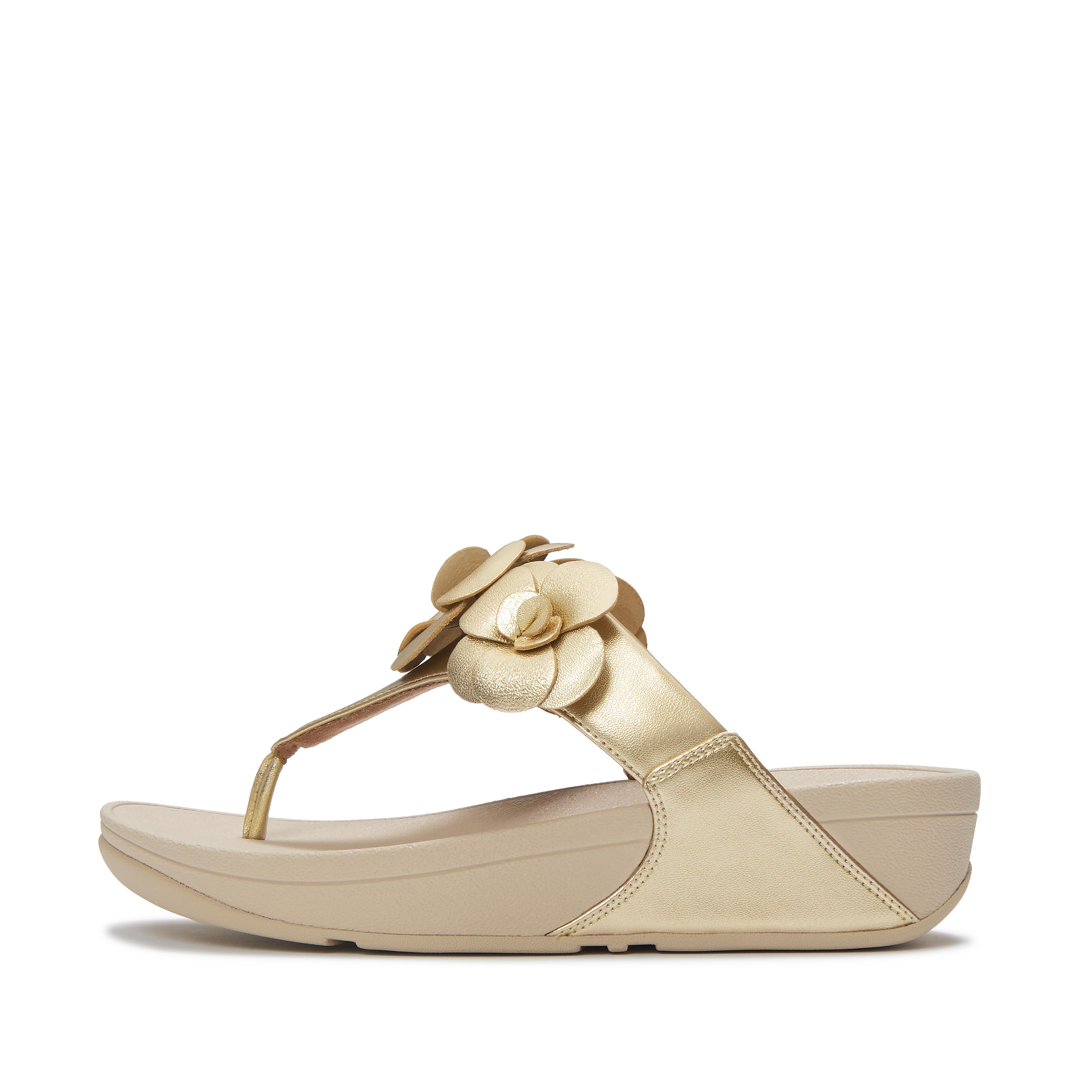 FitFlop LULU Flower Metallic Toe-Post Sandals - Platino