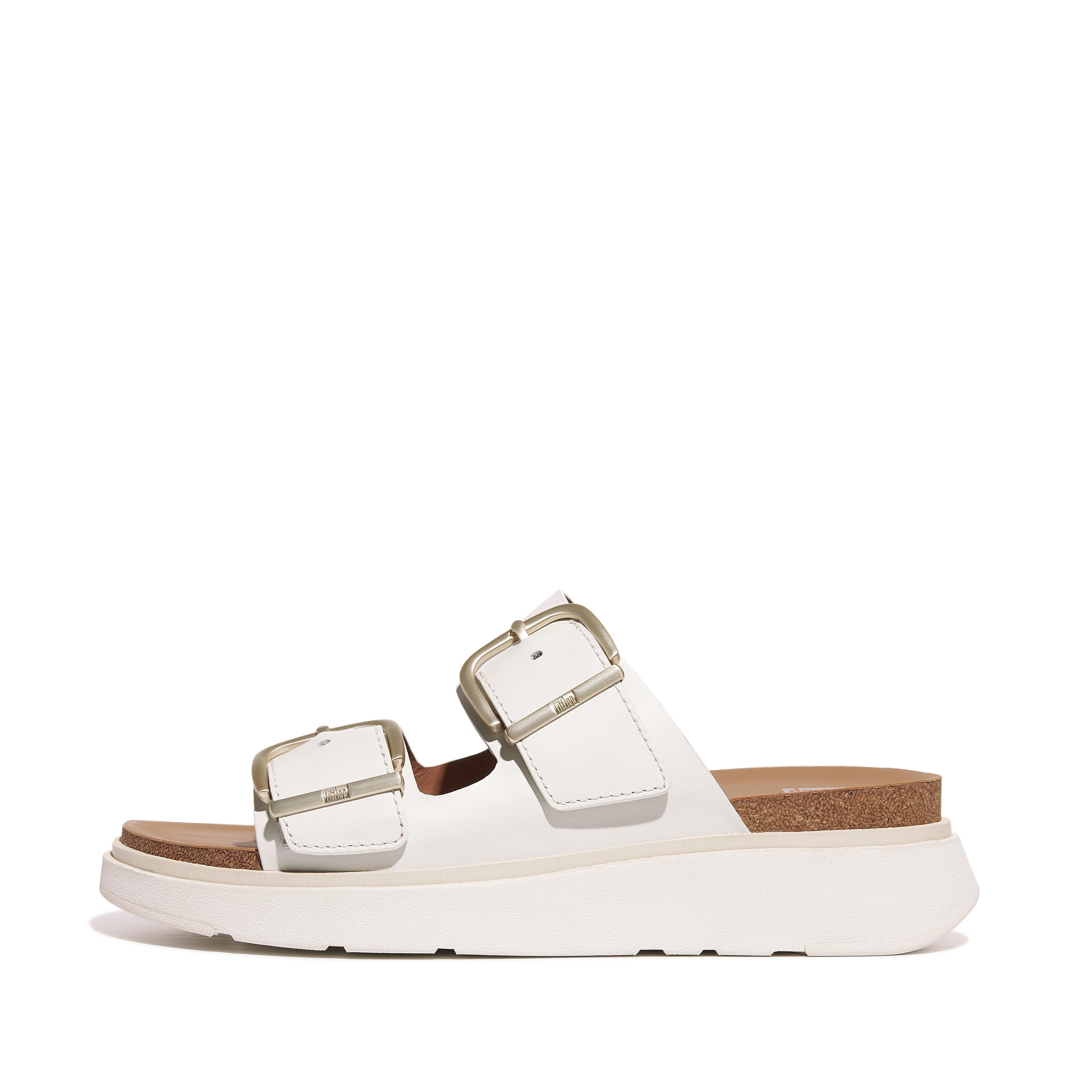 FitFlop GEN-FF Buckle Two-Bar Leather Slides - Urban White
