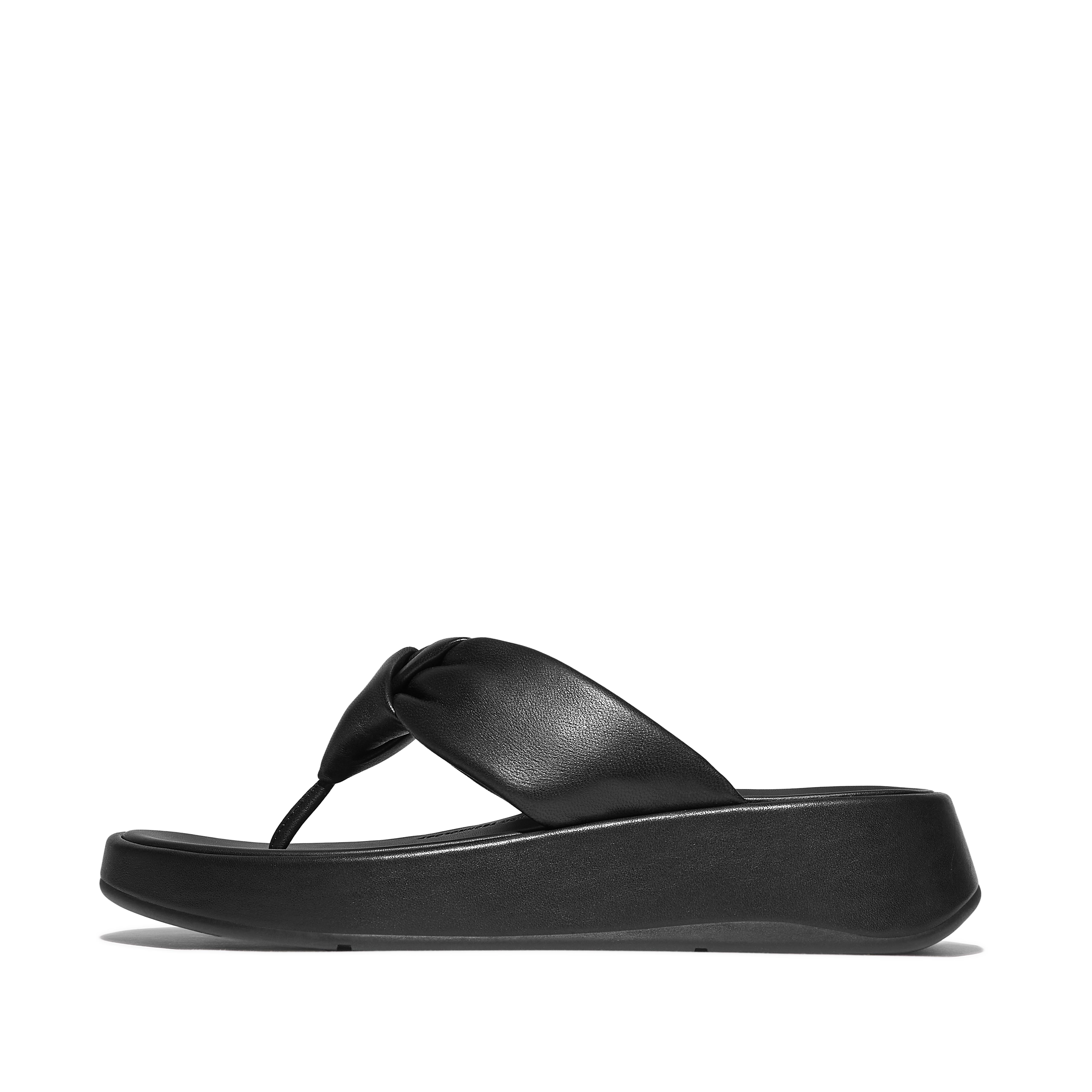 FitFlop F-MODE Knot Soft-Leather Flatform Toe-Post Sandals - All Black