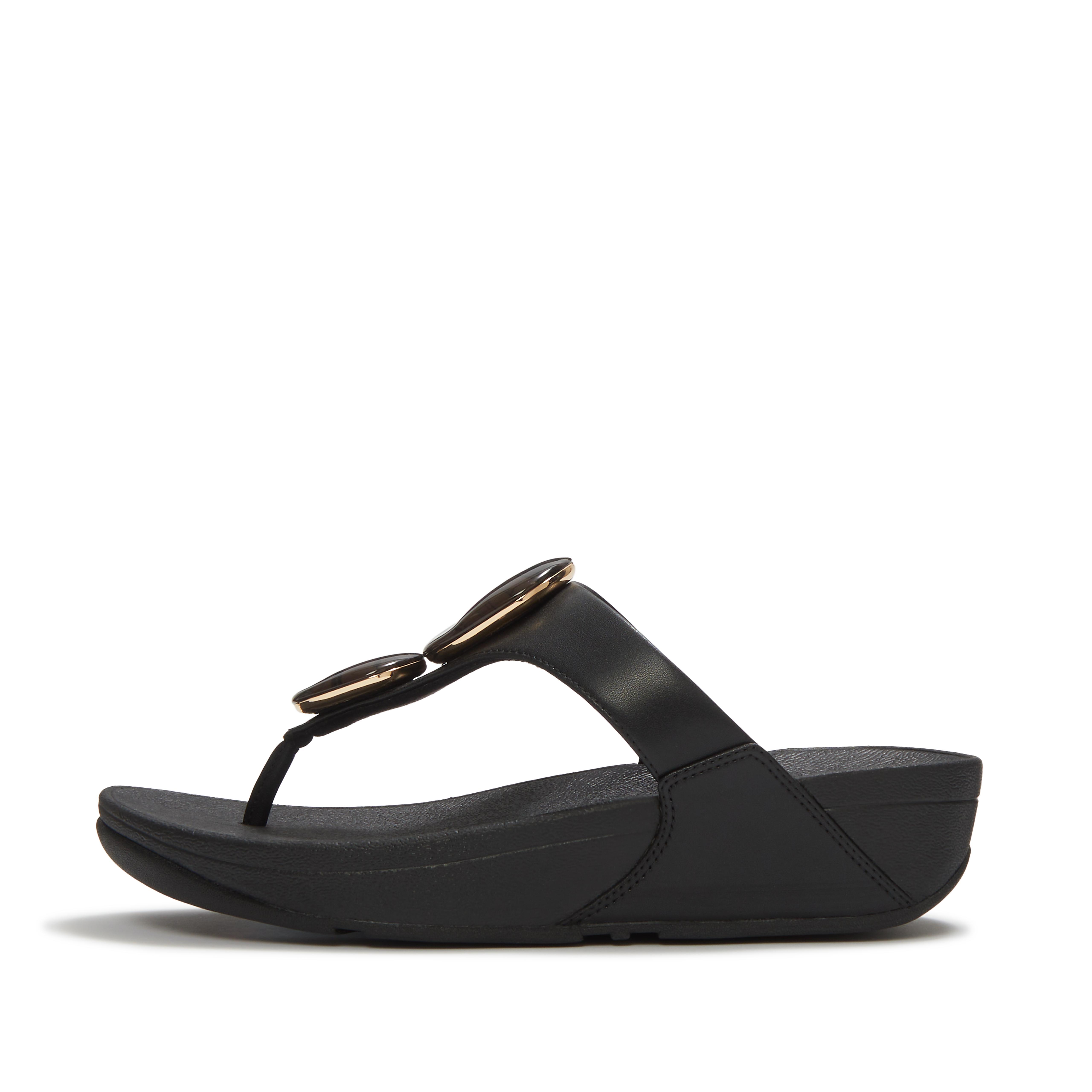 FitFlop LULU Marbled-Stone Toe-Post Sandals - Black