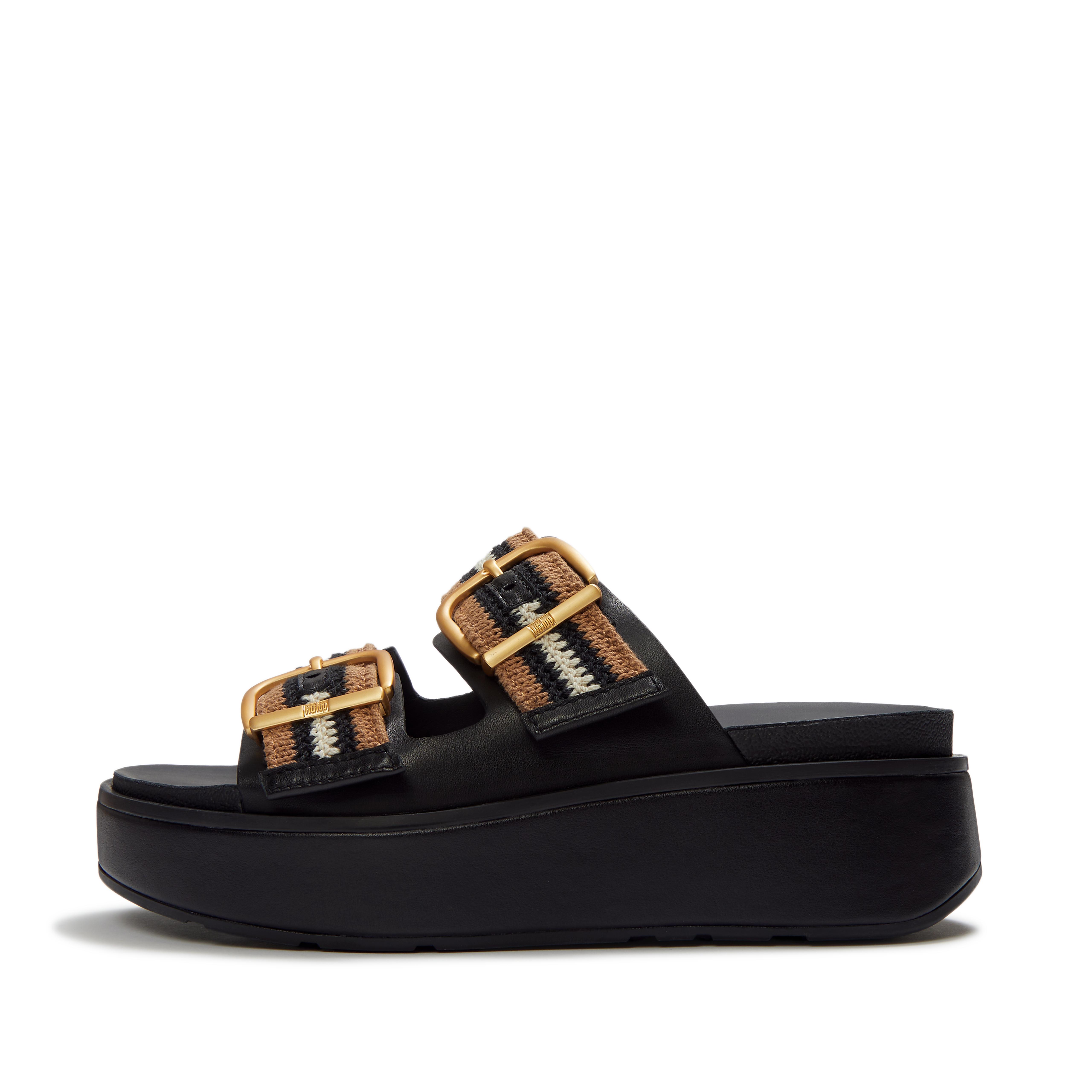 FitFlop GEN-FF Max Buckle Stripe-Webbing Two-Bar Slides - Black Mix