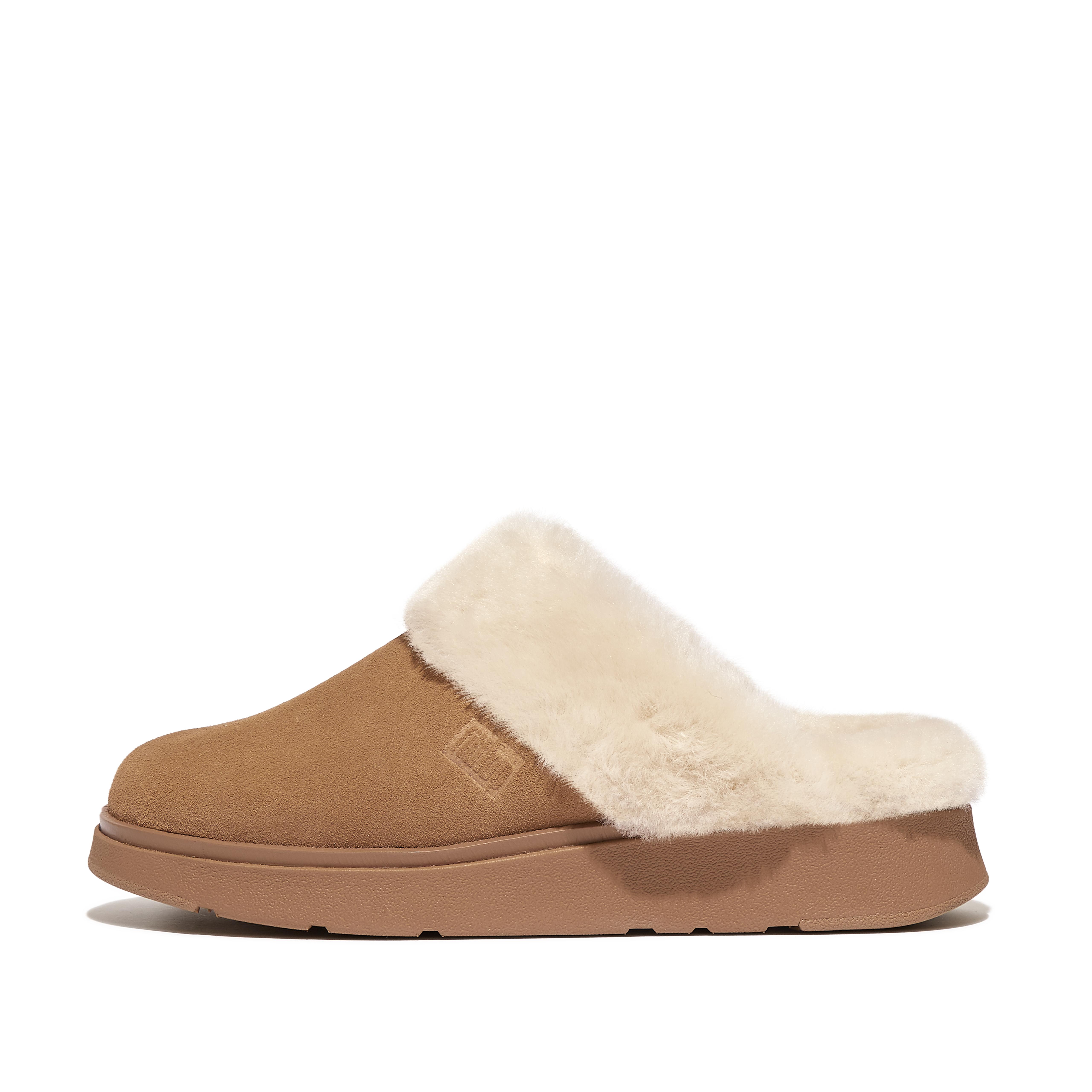 FitFlop GEN-FF Shearling Suede Slippers - Desert Tan