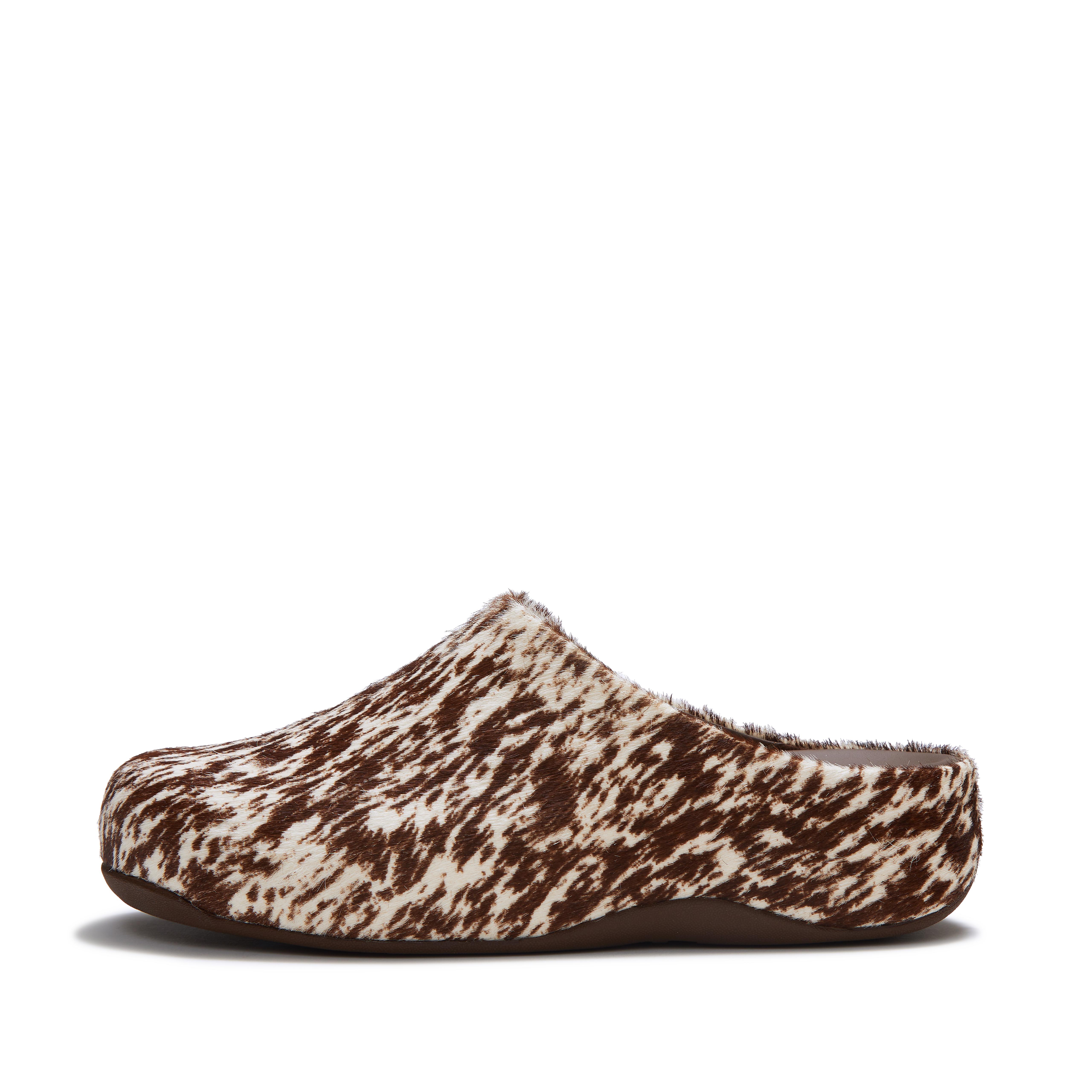 FitFlop SHUV Leather Pony-Hair Mules - Brown/White