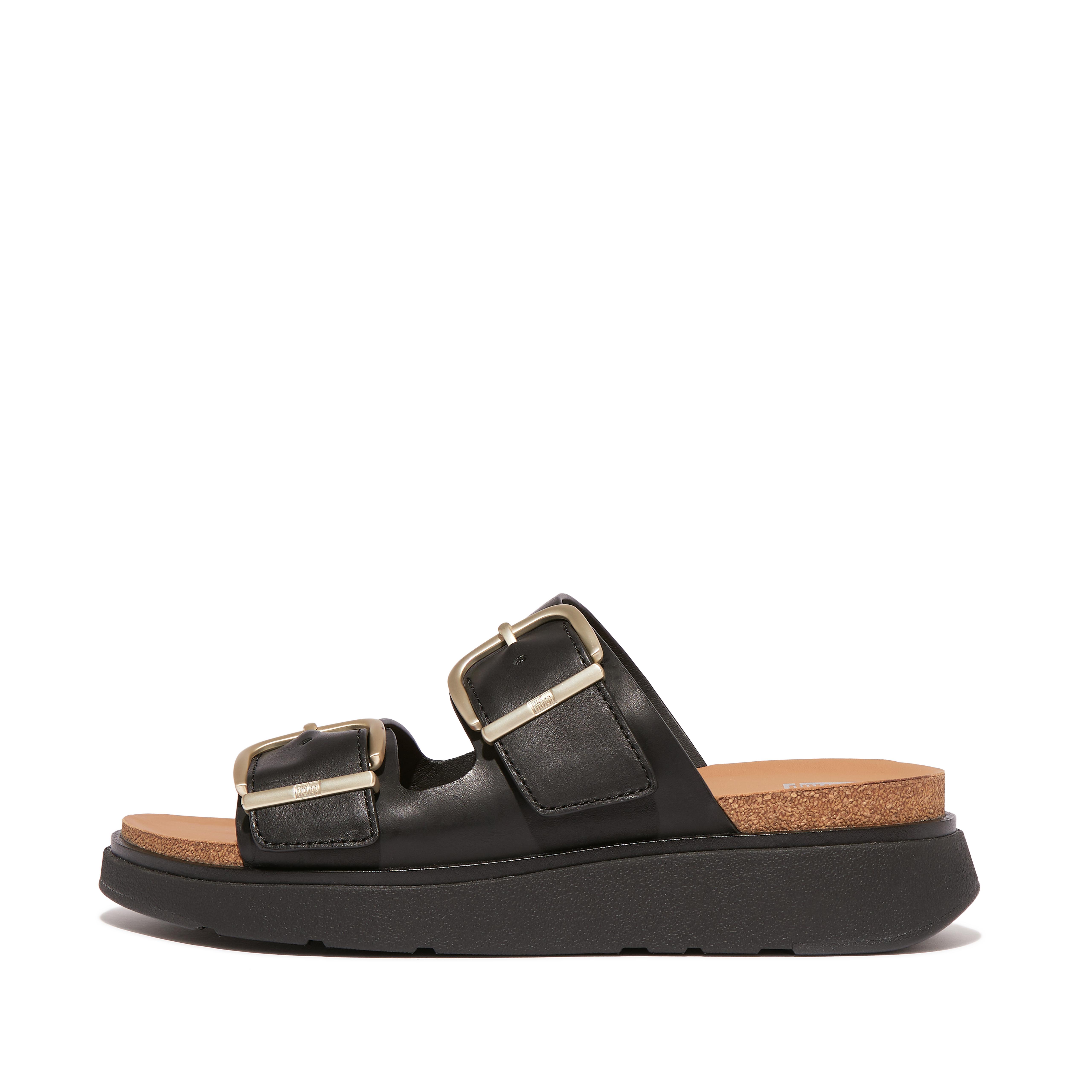 FitFlop GEN-FF Buckle Two-Bar Leather Slides - Black