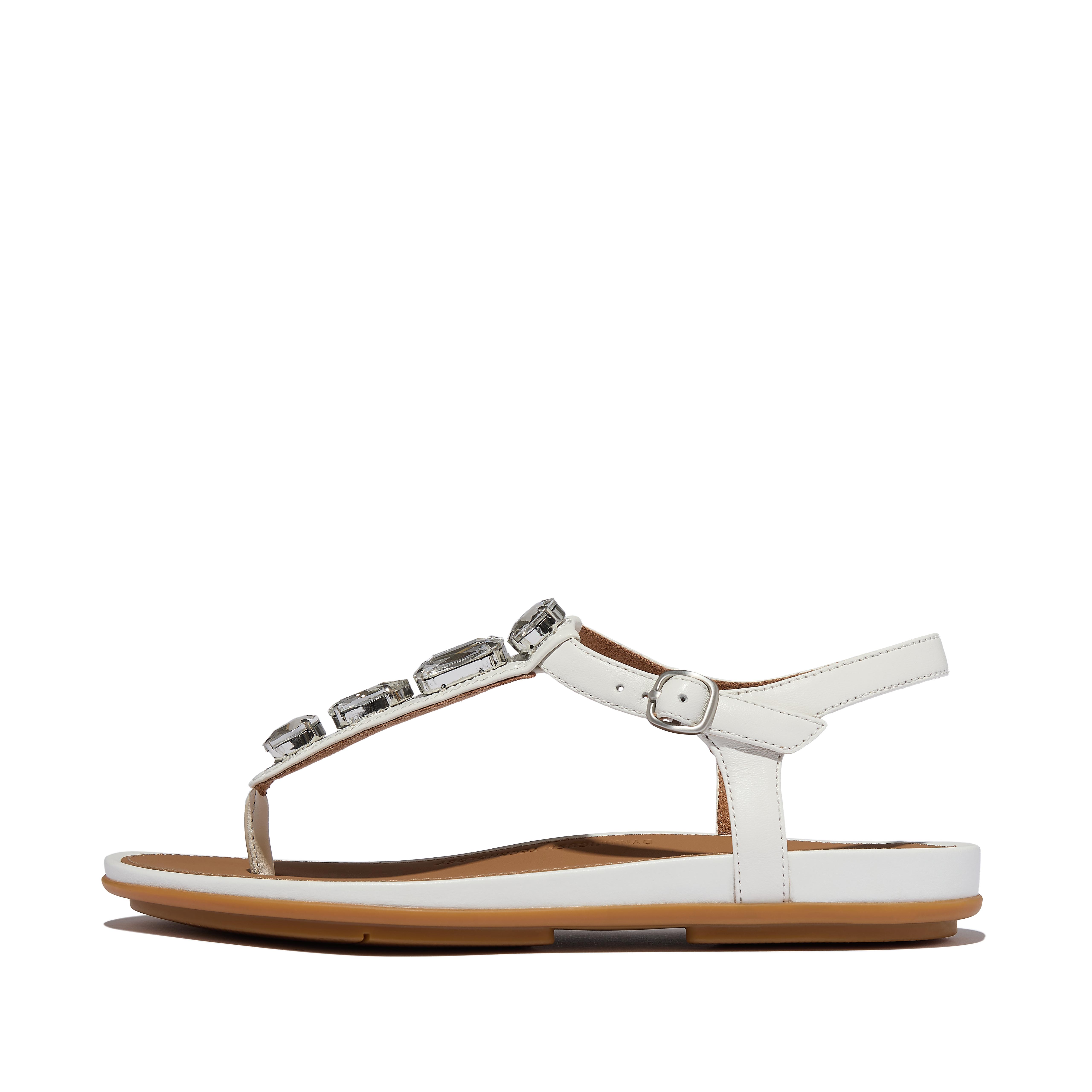 FitFlop GRACIE Ultra-Jewel Leather T-Bar Sandals - Urban White