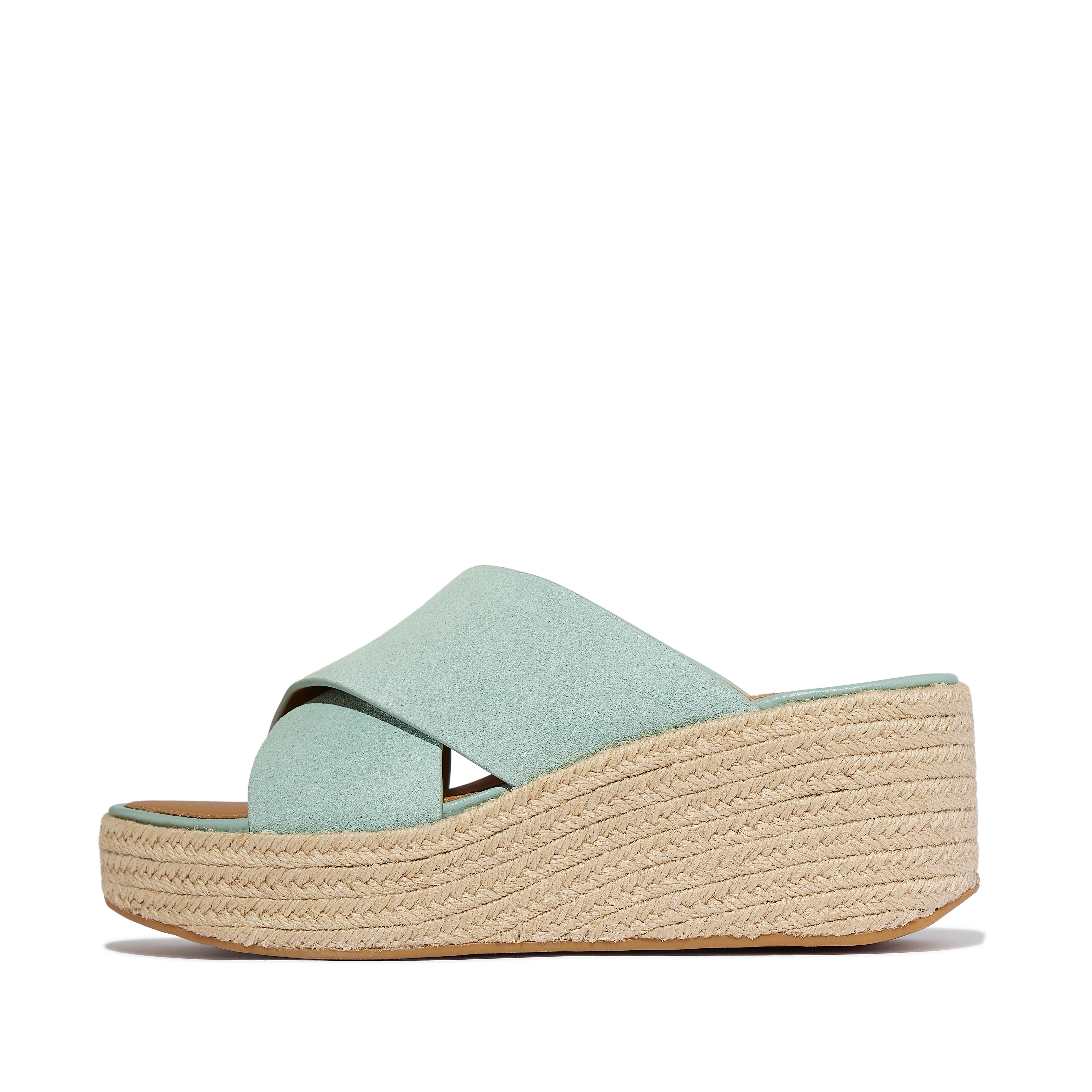 FitFlop PLATFFORMS Espadrille Suede Wedge Cross Slides - Sage