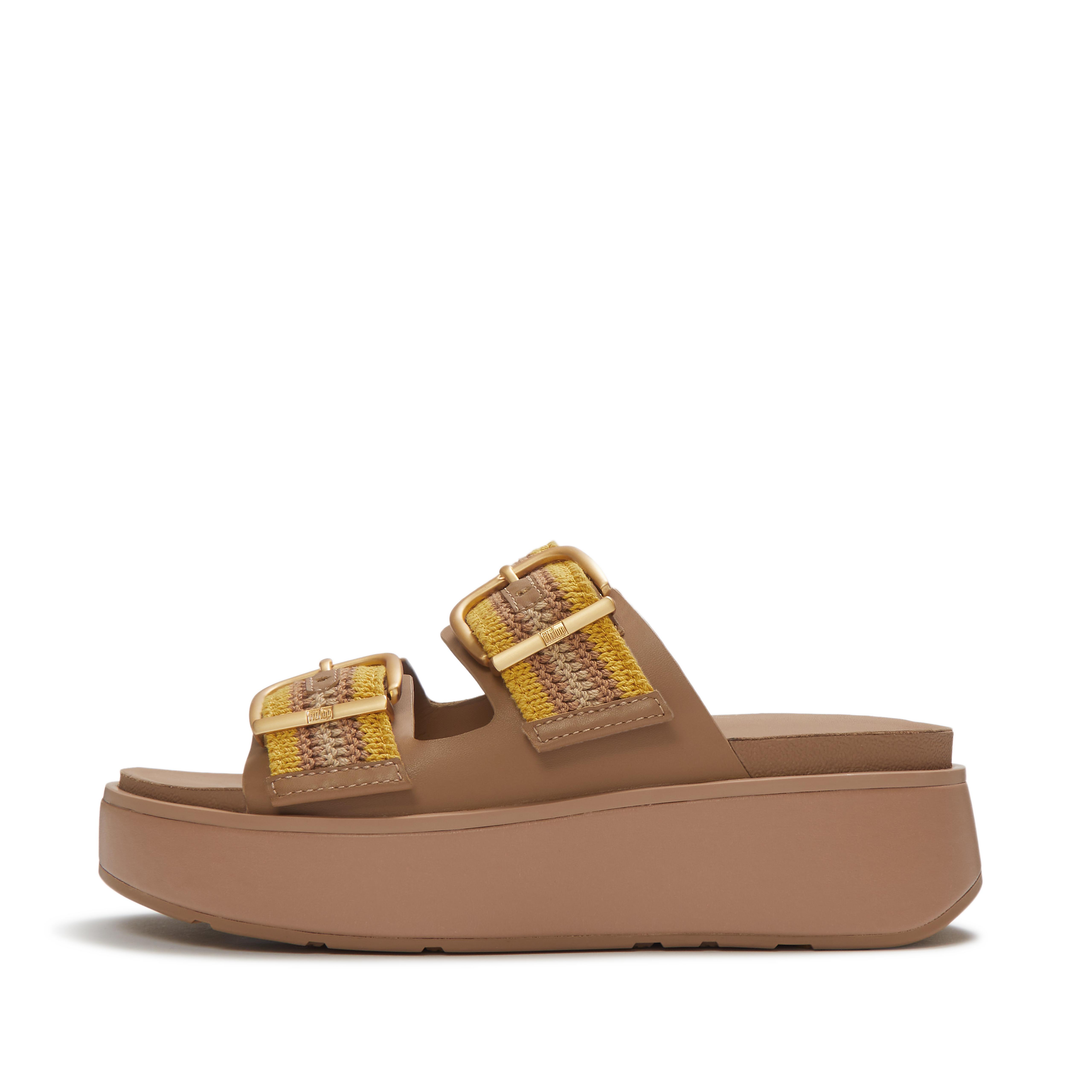 FitFlop GEN-FF Max Buckle Stripe-Webbing Two-Bar Slides - Turmeric/Tan