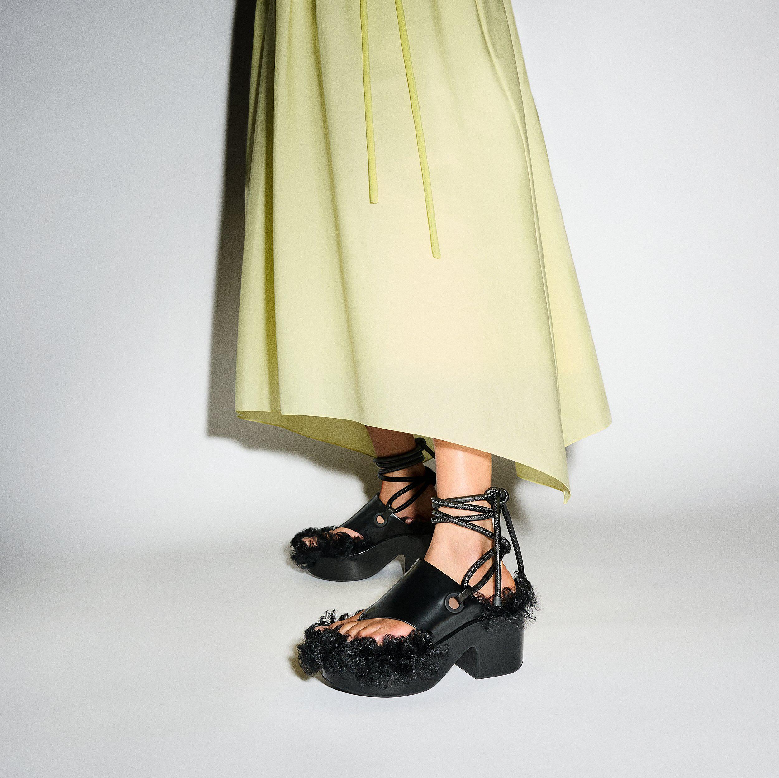 FitFlop PLATFFORMS X ROKSANDA Leather/Shearling Heeled Ankle-Tie Sandals - Black