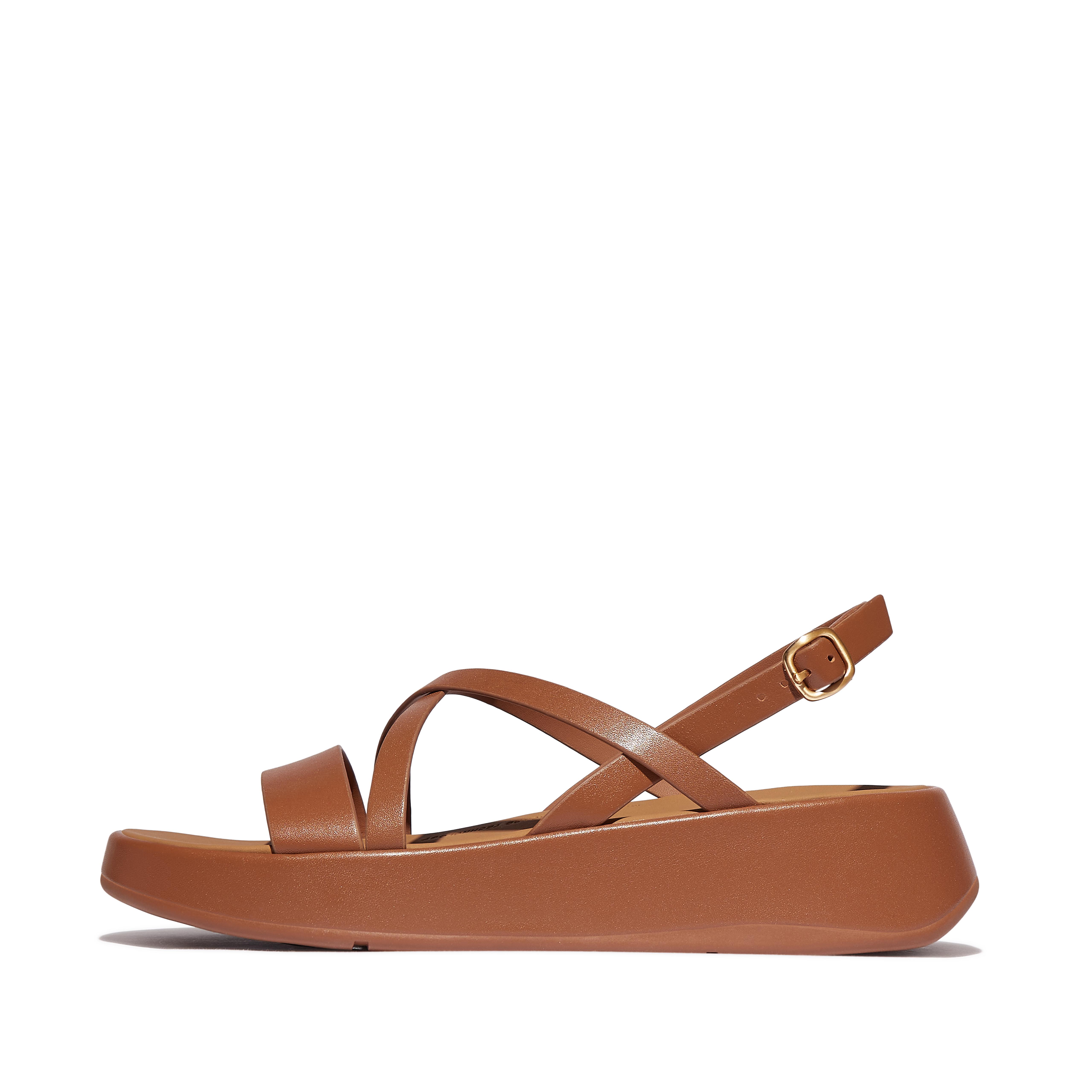 FitFlop F-MODE Leather Strappy Back-Strap Sandals - Deep tan