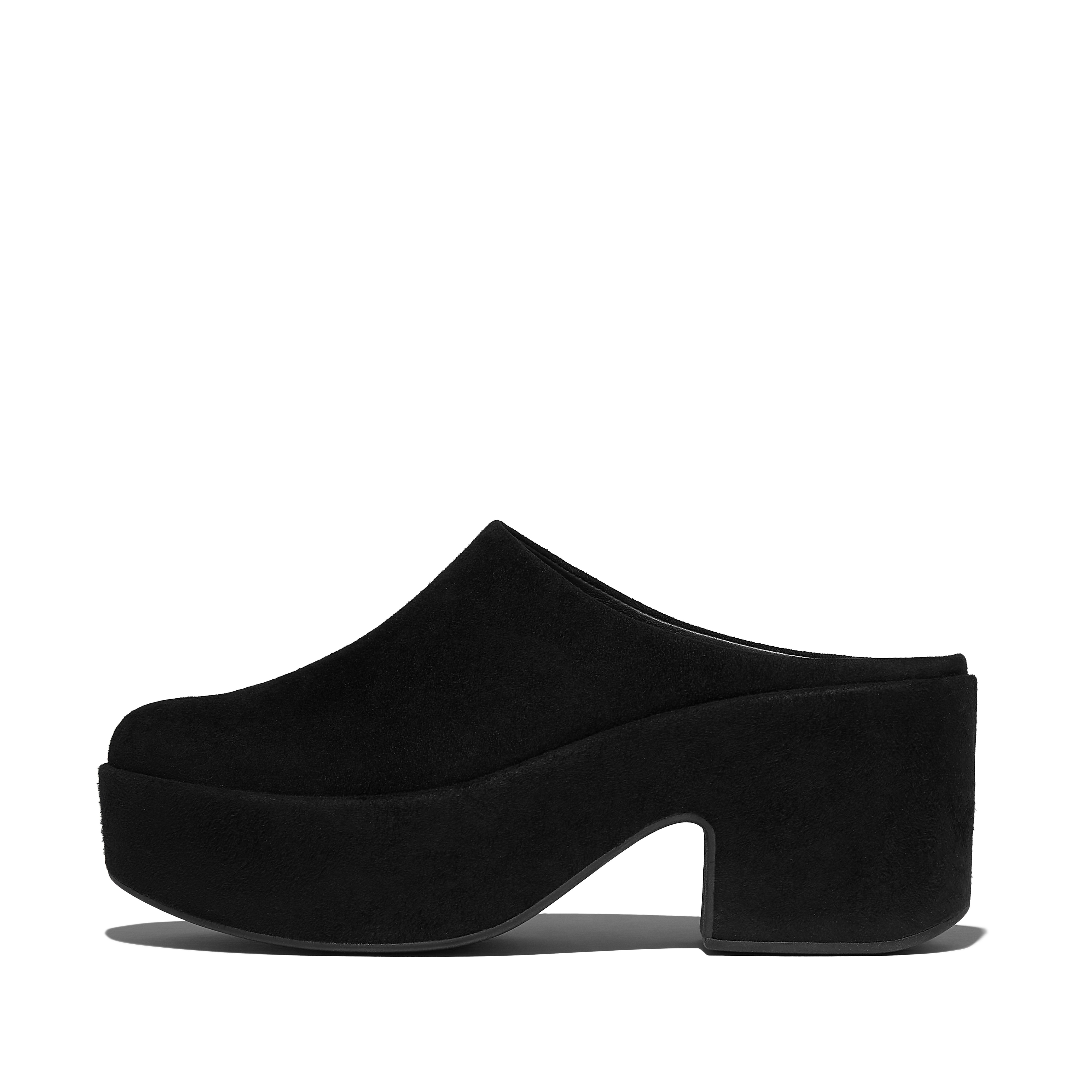 FitFlop PLATFFORMS Suede Heeled Mules - All Black