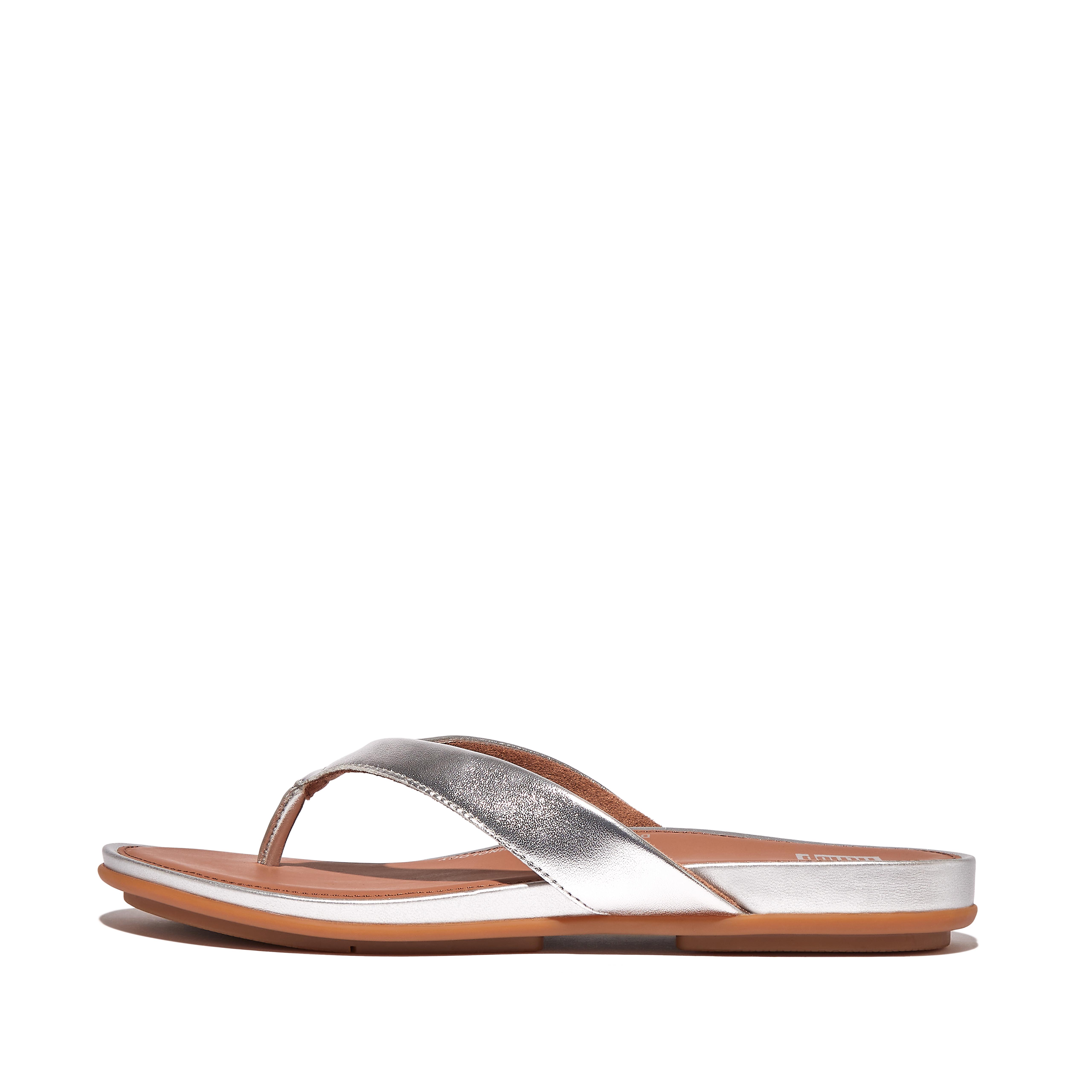 FitFlop GRACIE Metallic Leather Flip-Flops - Silver
