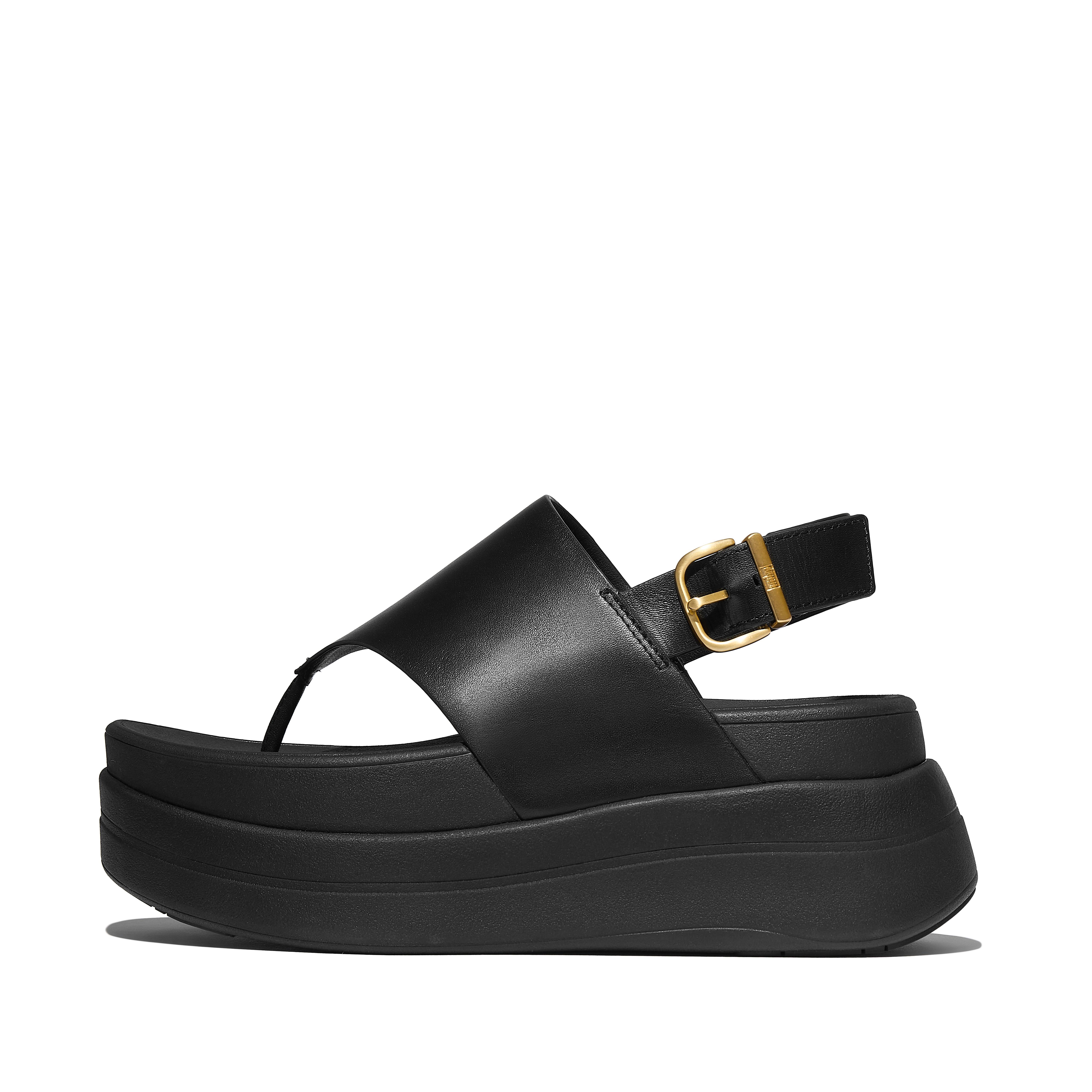 FitFlop F-MODE Stack Leather Back-Strap Toe-Post Sandals - Black