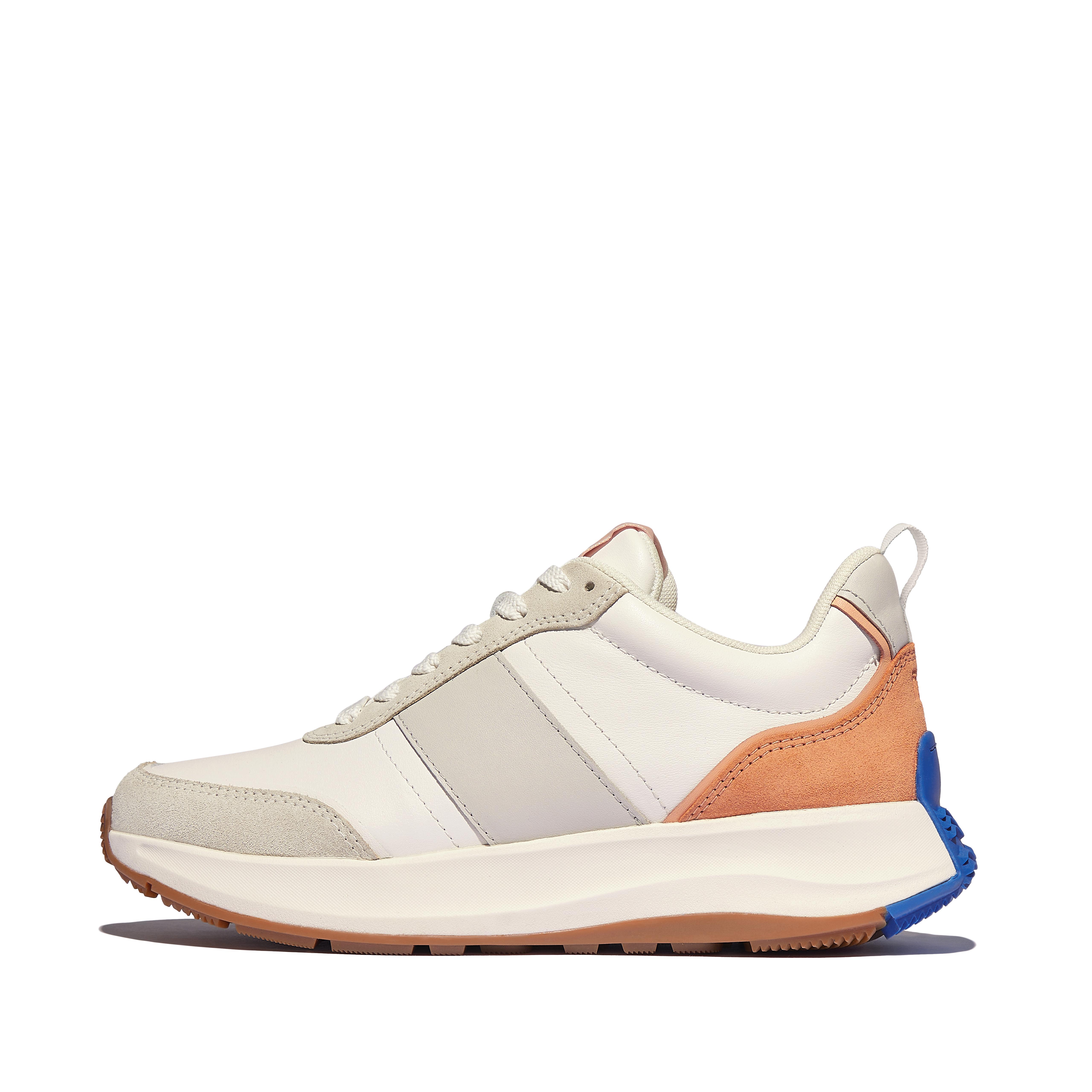 FitFlop F-MODE Flow Leather/Suede Flatform Sneakers - Peachy French Blue Mix