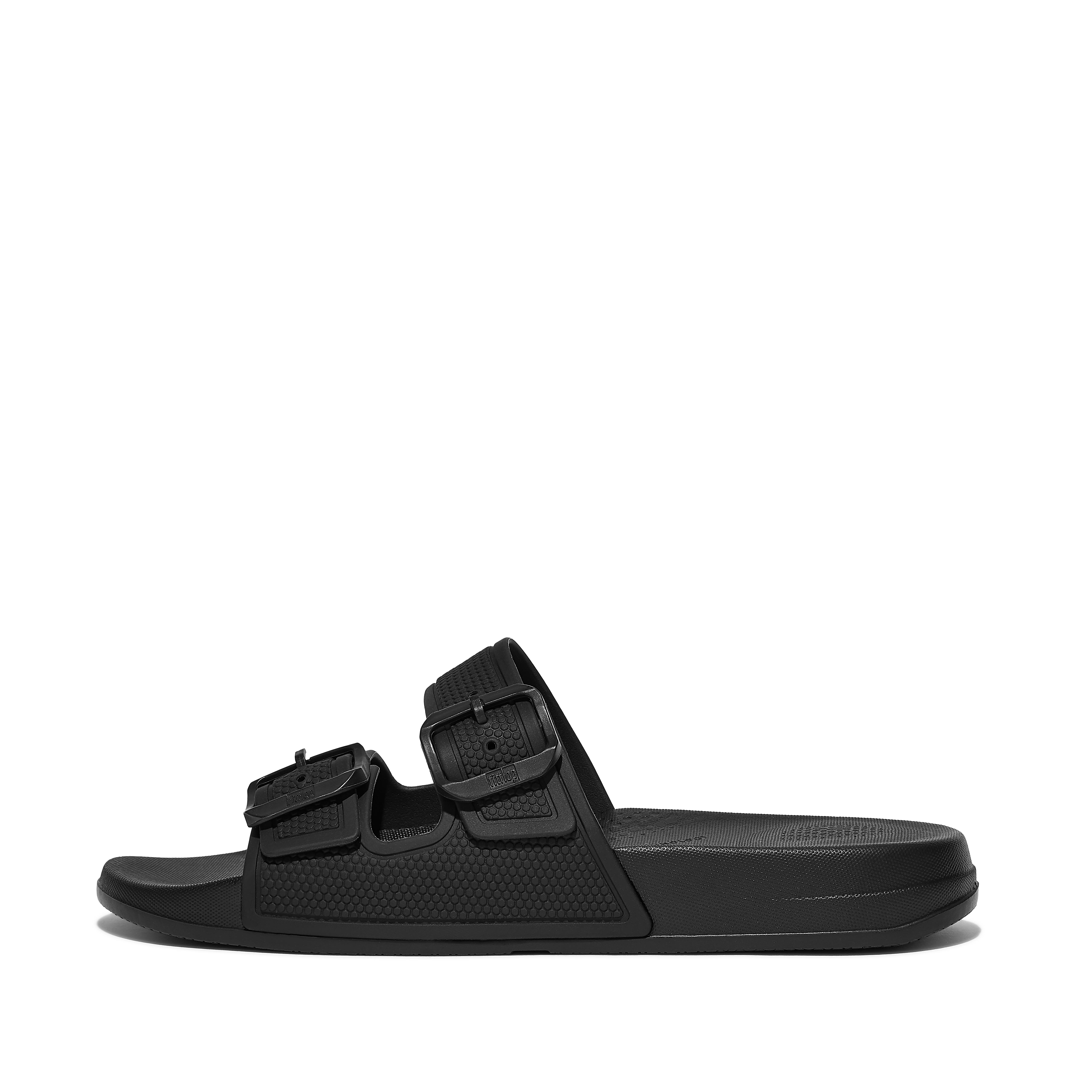 FitFlop iQUSHION Two-Bar Buckle Slides - All Black