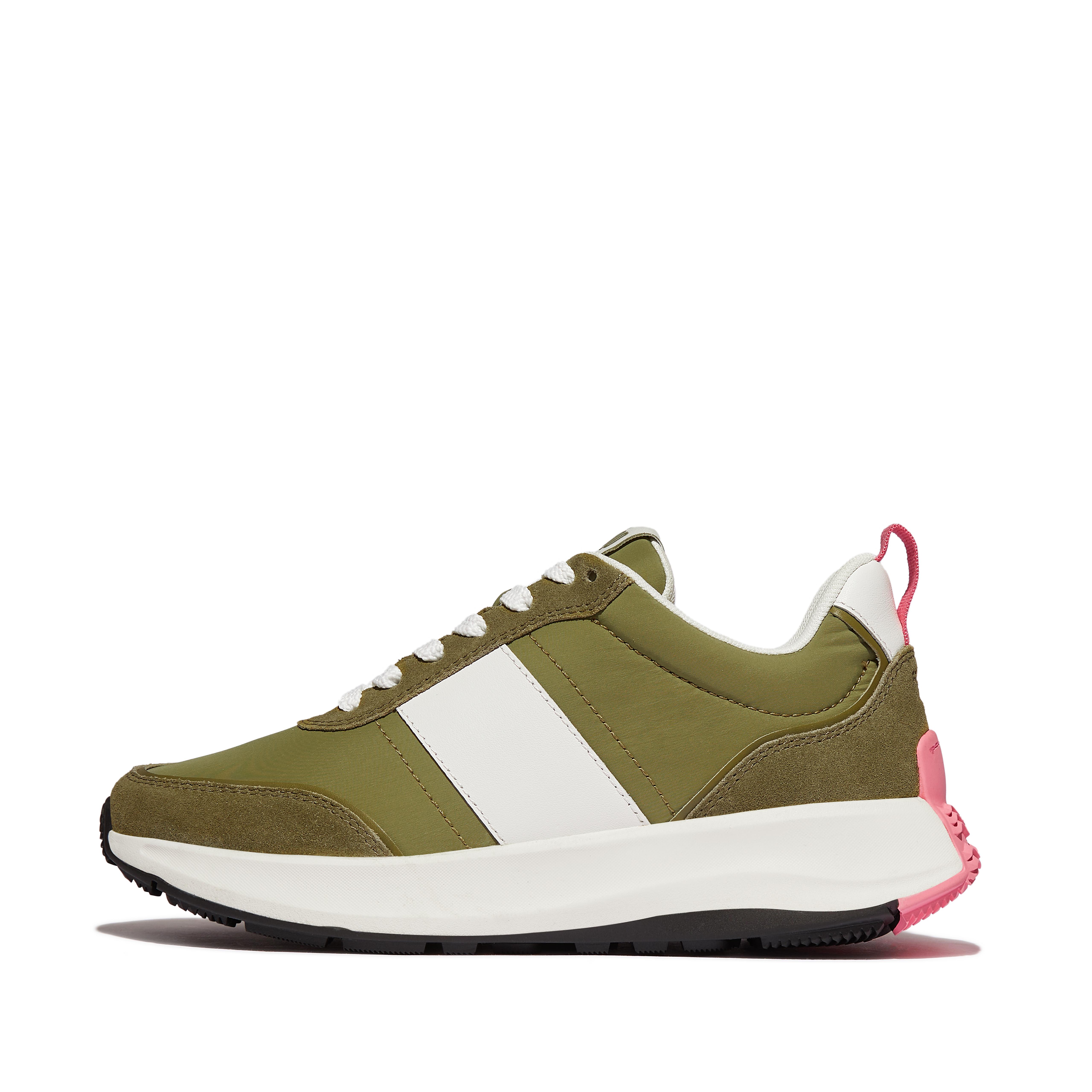 FitFlop F-MODE Flow Fabric/Suede/Leather Flatform Sneakers - Camo Green Mix