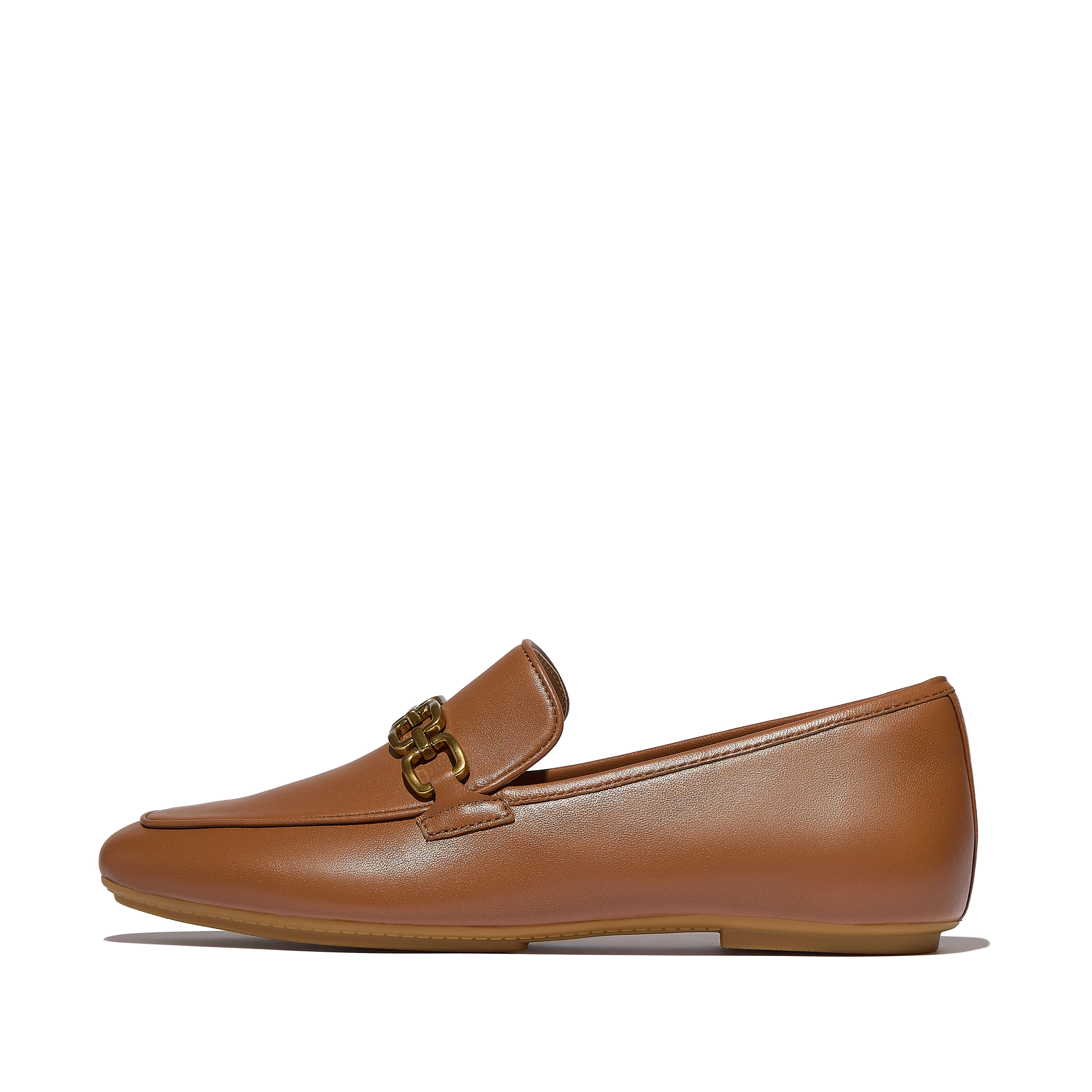 FitFlop DELICATO Square-Chain Soft Leather Loafers - Deep tan