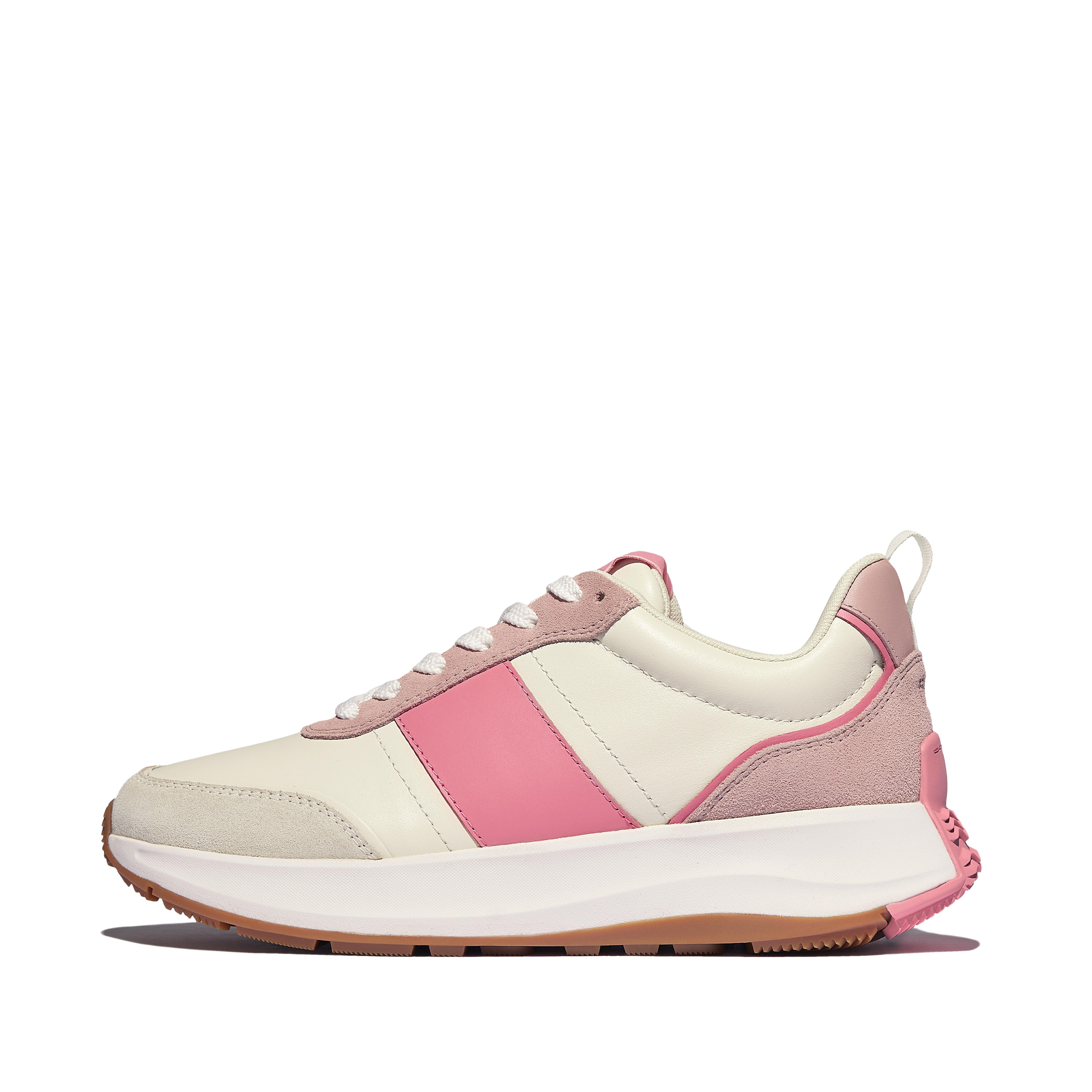 FitFlop F-MODE Flow Leather/Suede Flatform Sneakers - White Mix