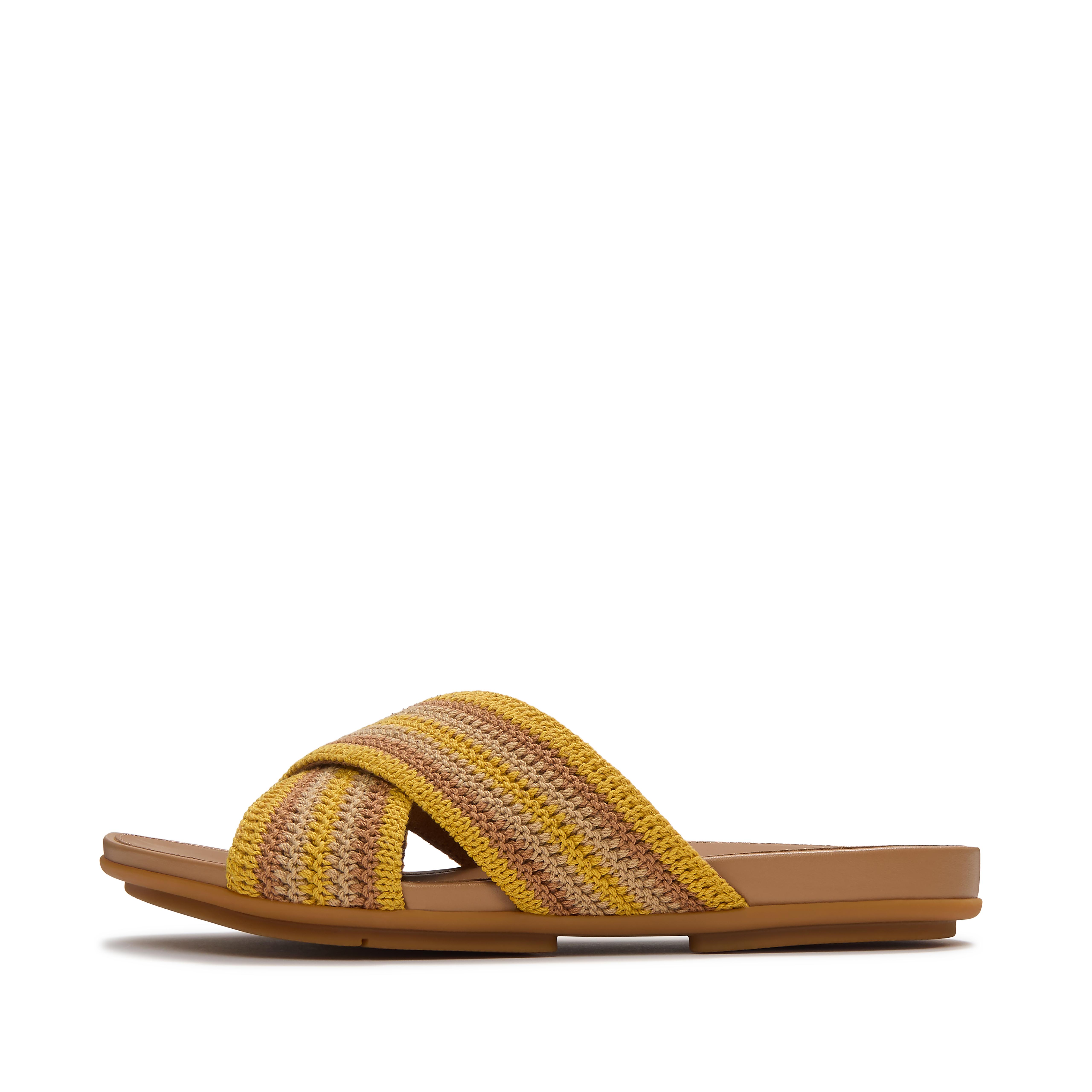 FitFlop GRACIE Stripe-Webbing Cross Slides - Turmeric