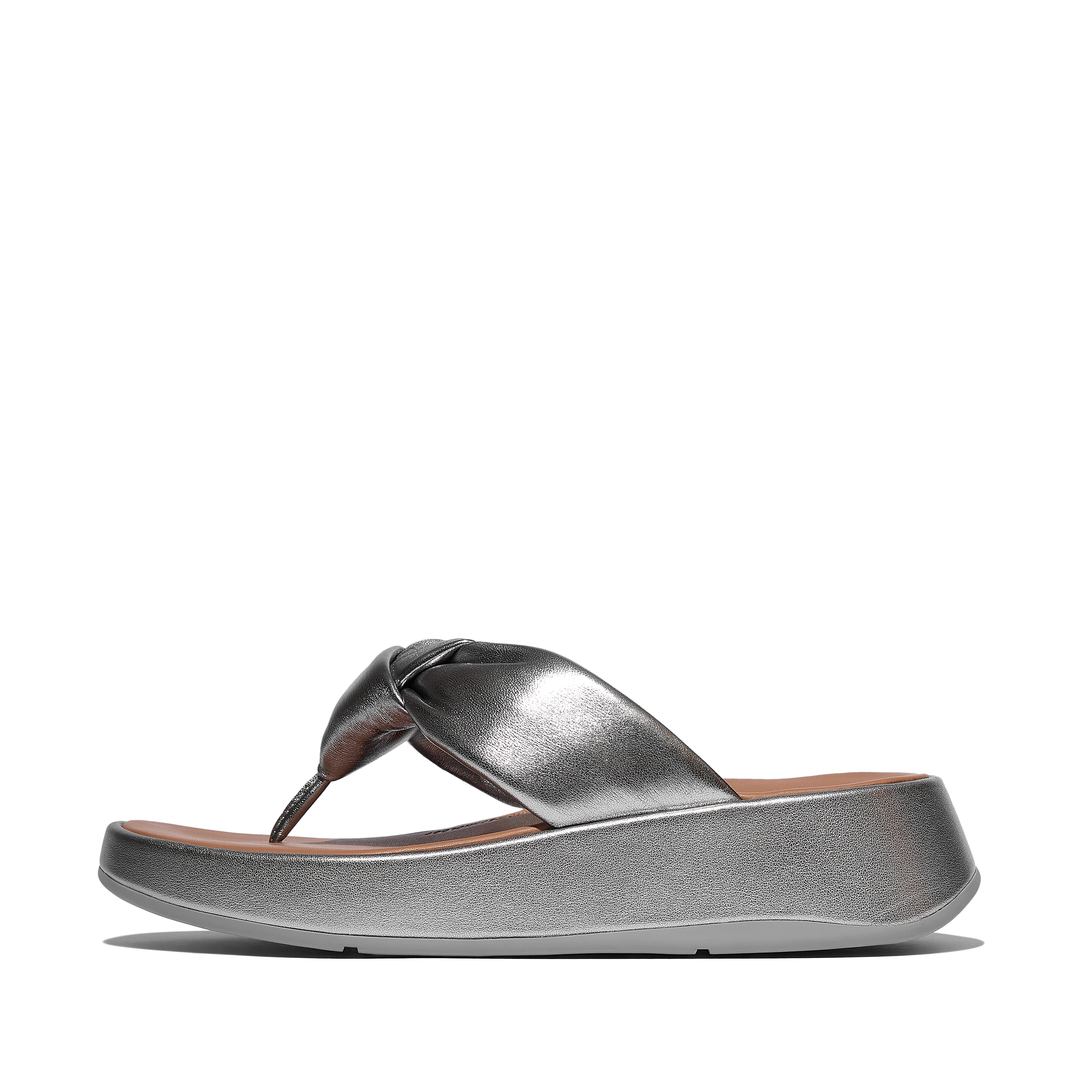 FitFlop F-MODE Knot Soft-Leather Flatform Toe-Post Sandals - Silver