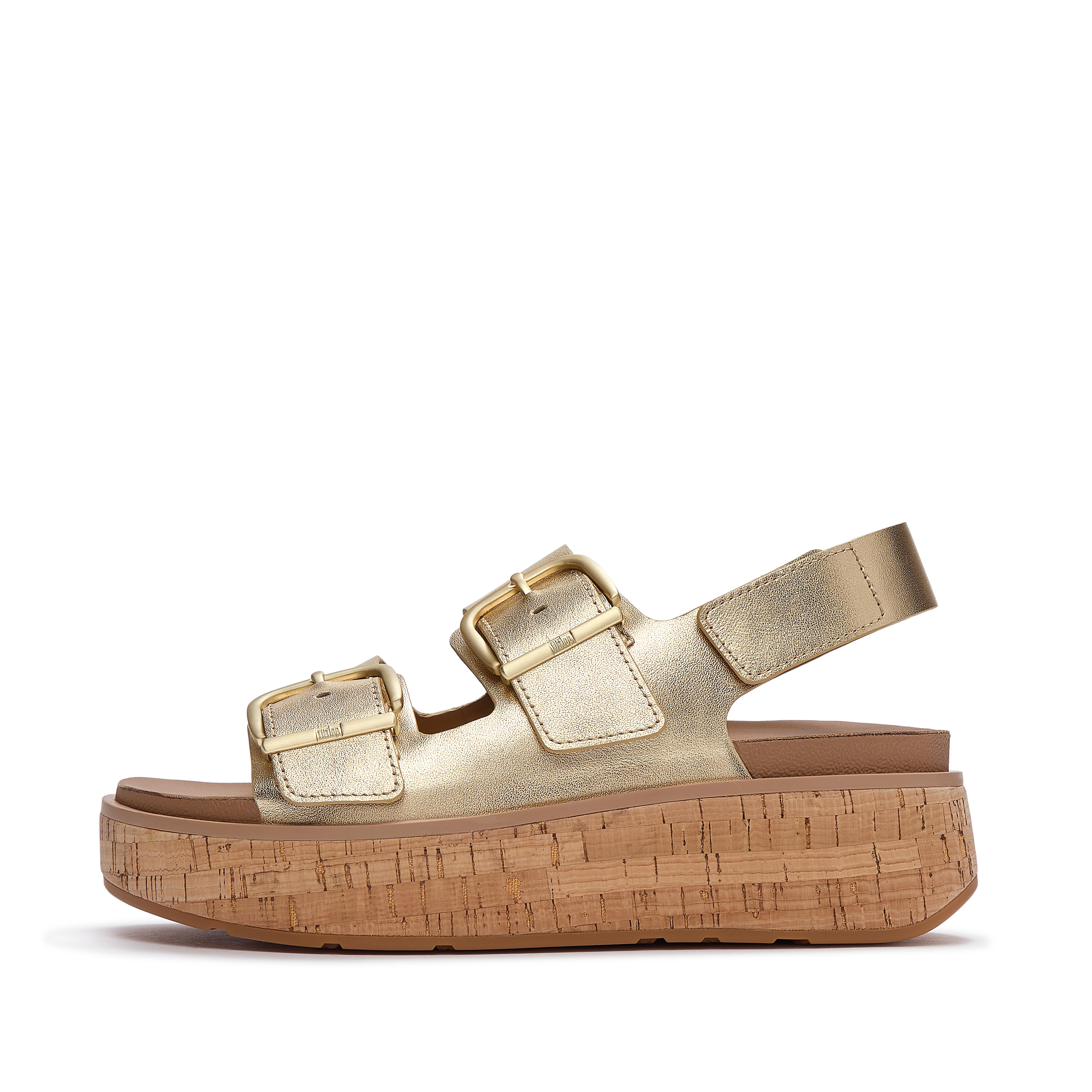 FitFlop GEN-FF Max Buckle Leather/Cork Back-Strap Sandals - Platino