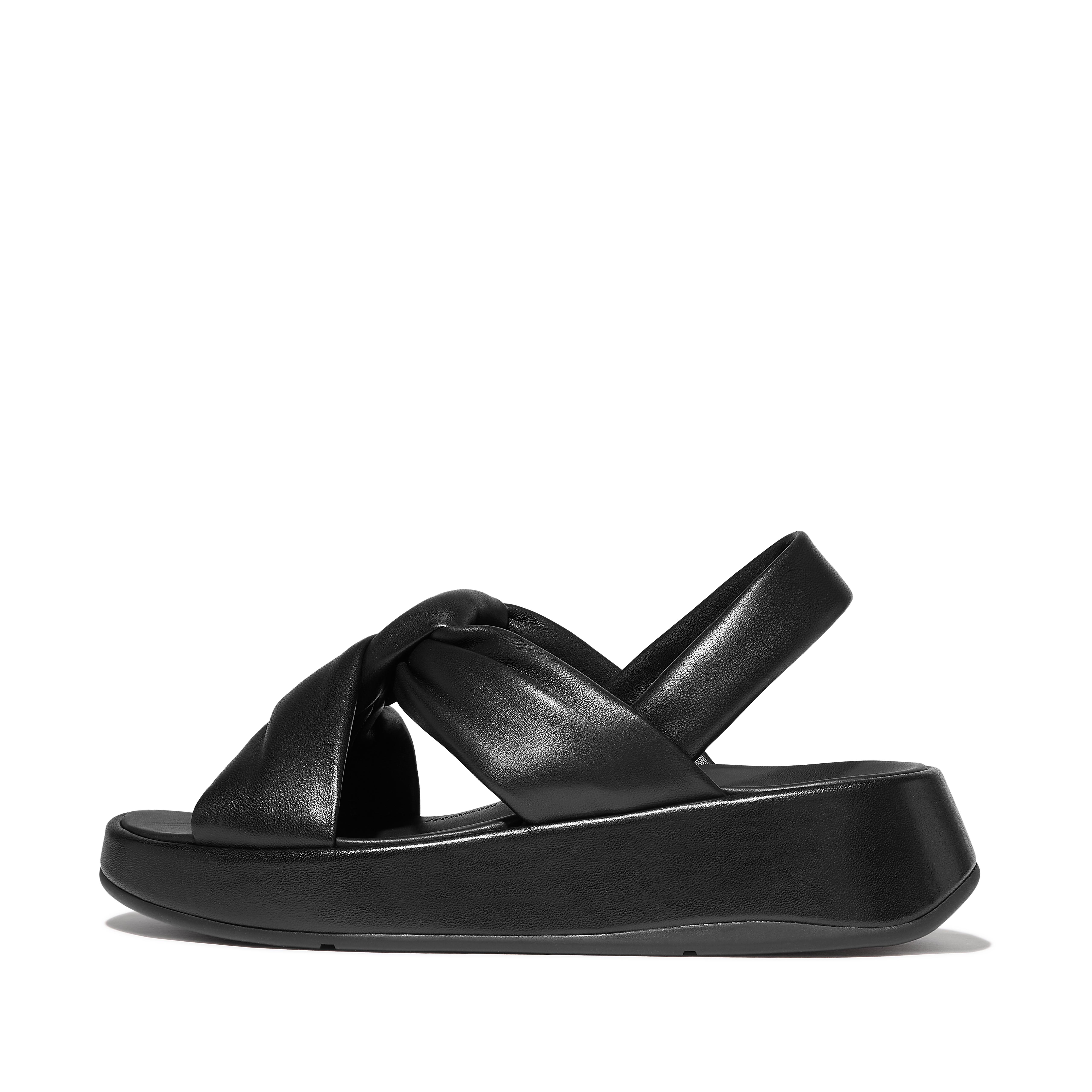 FitFlop F-MODE Knot Soft-Leather Flatform Back-Strap Sandals - All Black