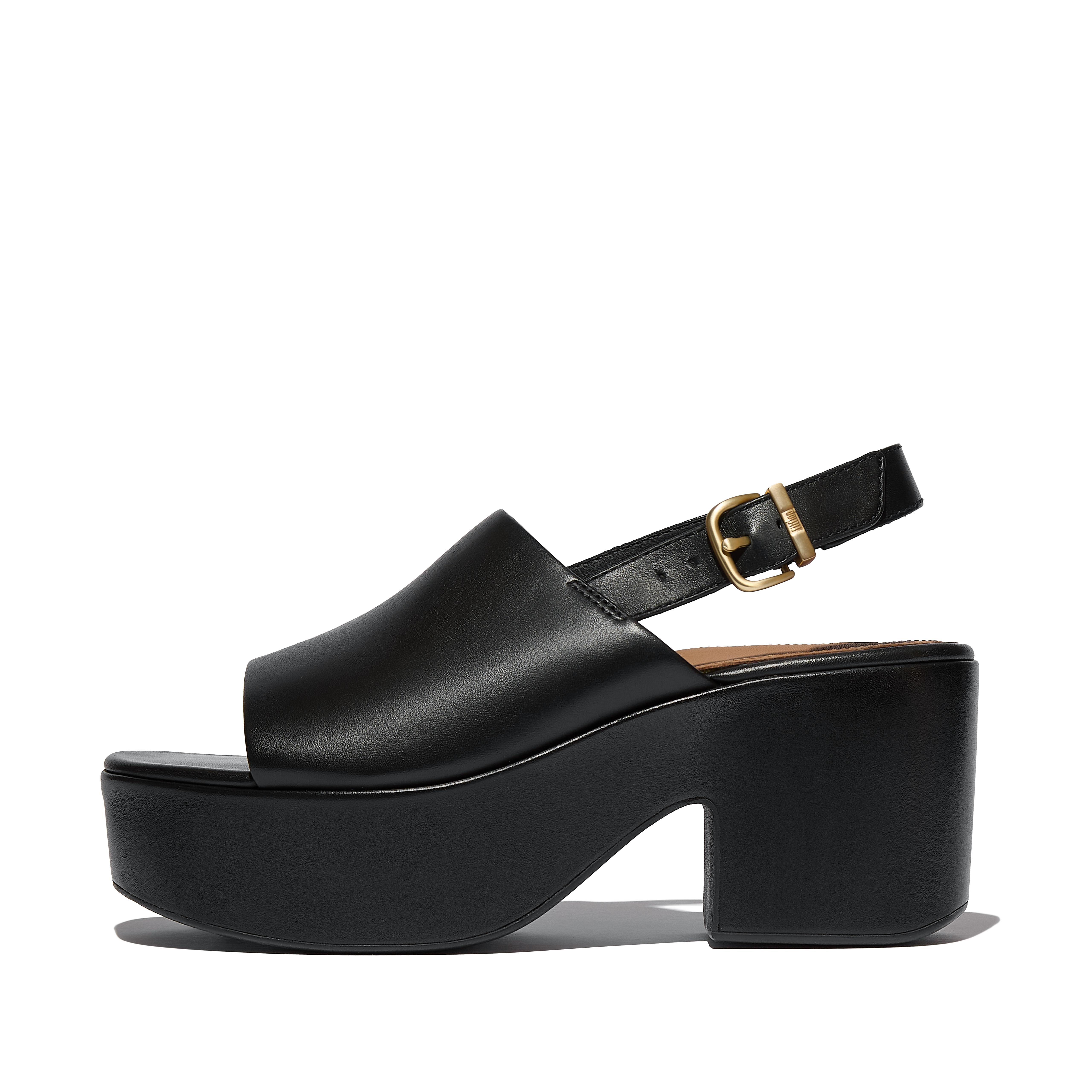 FitFlop PLATFFORMS Leather Heeled Back-Strap Sandals - Black