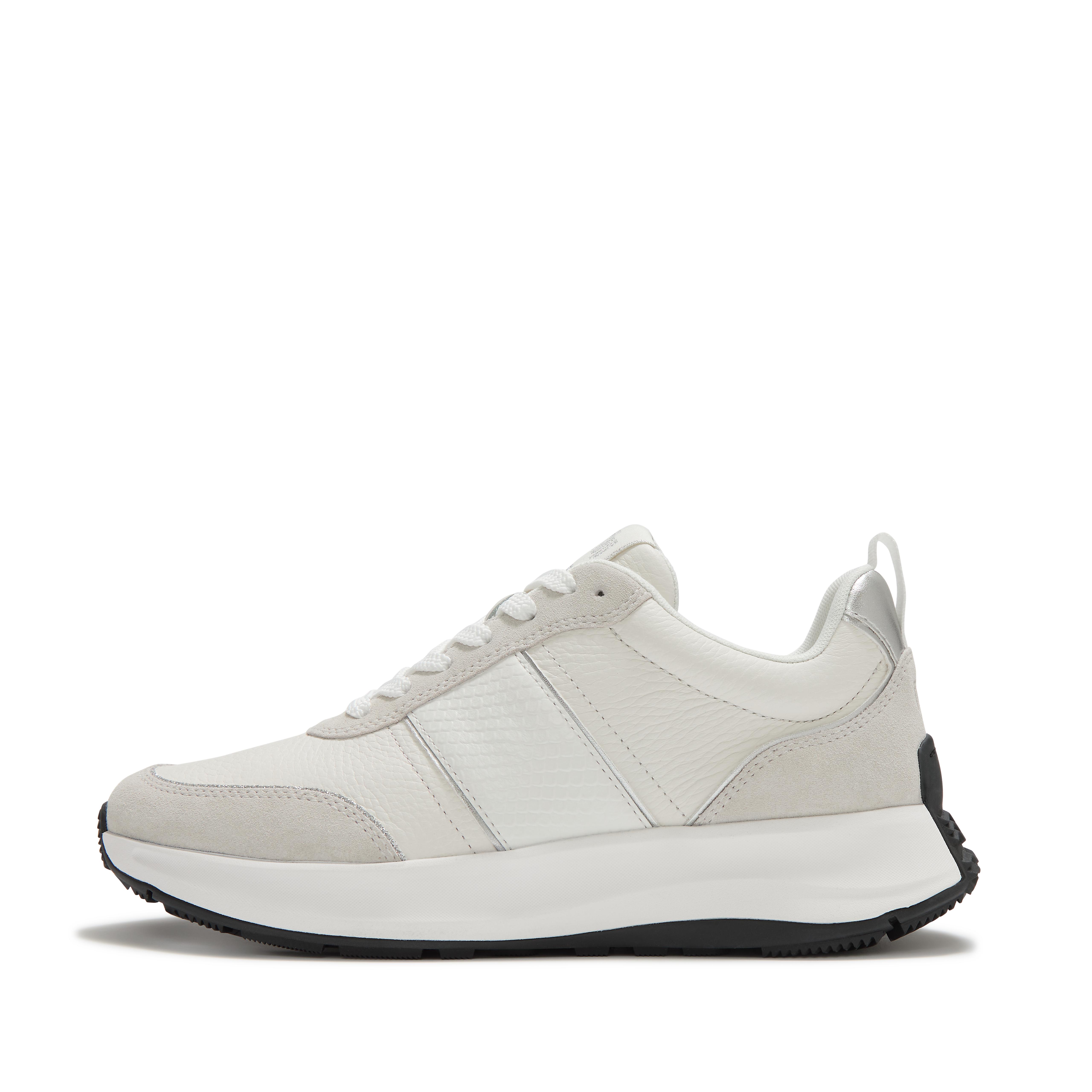 FitFlop F-MODE Flow Leather Sneakers - White/Silver