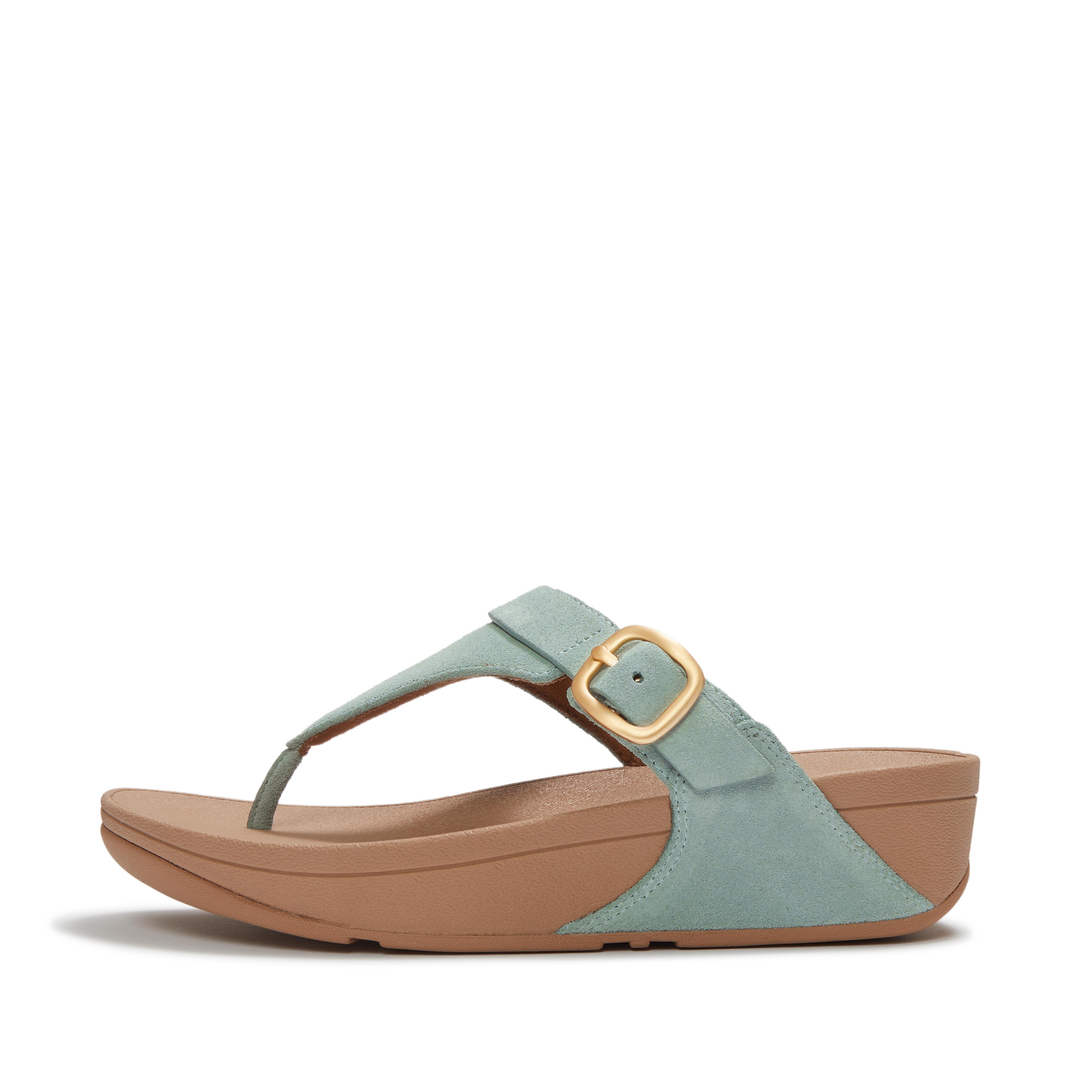 FitFlop LULU Buckle Suede Toe-Post Sandals - Sage